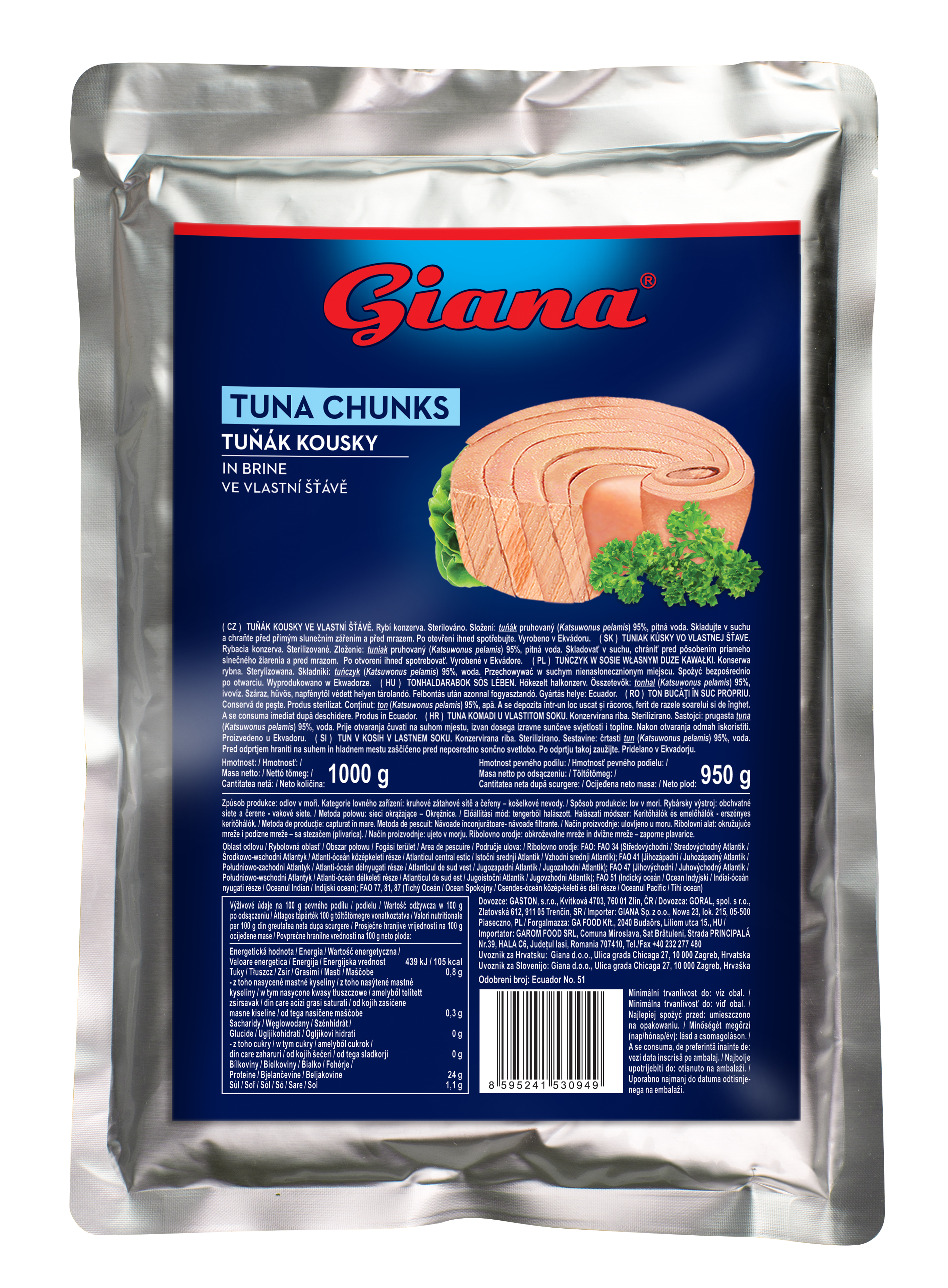 Tuńczyk Kawałki W Sosie Własnym Giana. Duże Kawałki 1Kg
