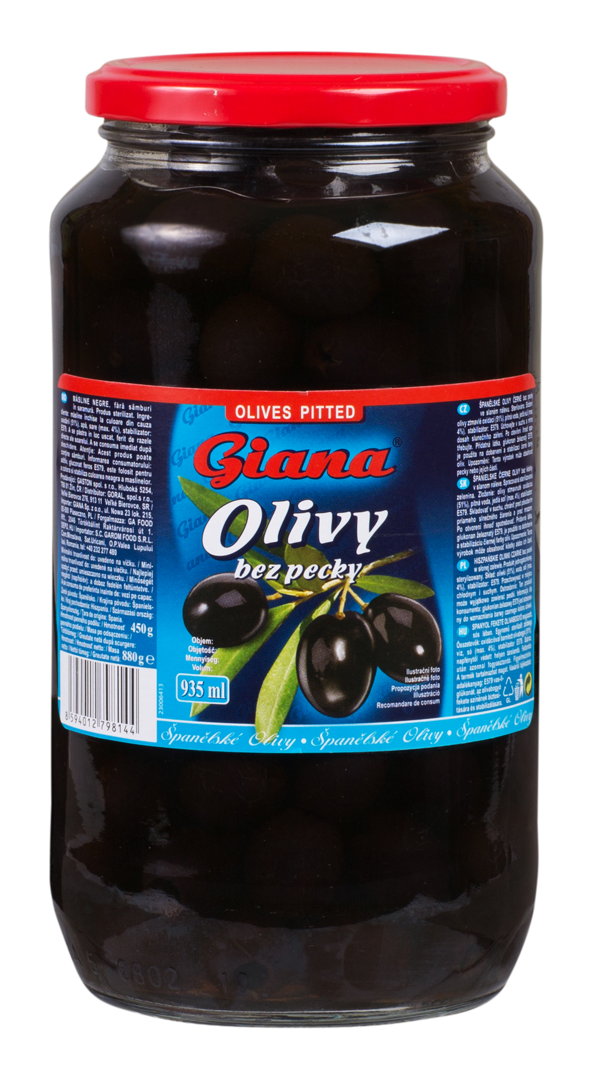 Hiszpańskie Oliwki Czarne Bez Pestki W Słonej Zalewie Giana 935Ml