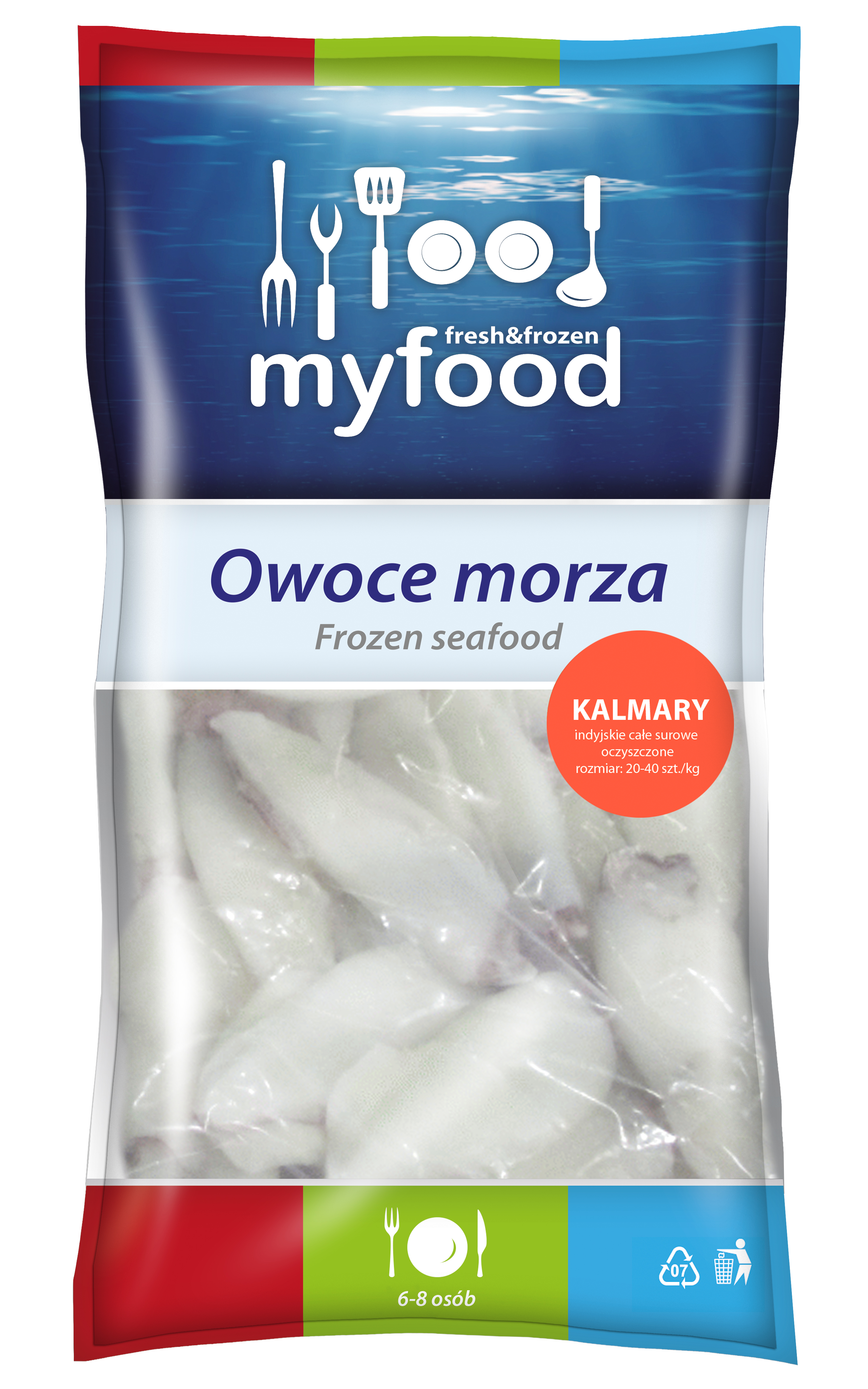 Myfood Kalmary Indyjskie Całe, Surowe, Oczyszczone, Rozmiar: 20-40 Szt./Kg, Glazura: 20%, 800 G/1000 G