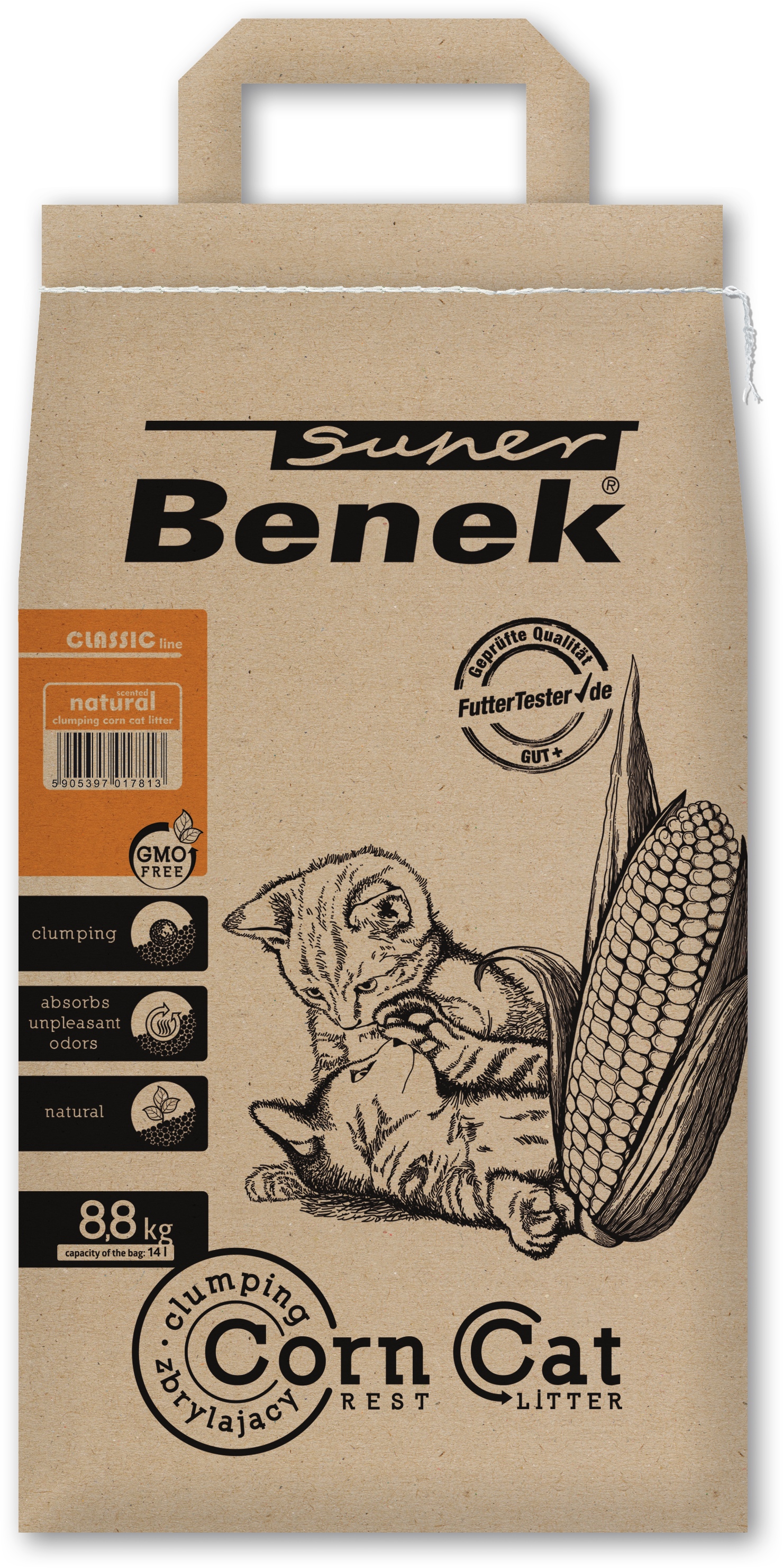 Żwirek Super Benek Corn Cat Classic Naturalny 14L