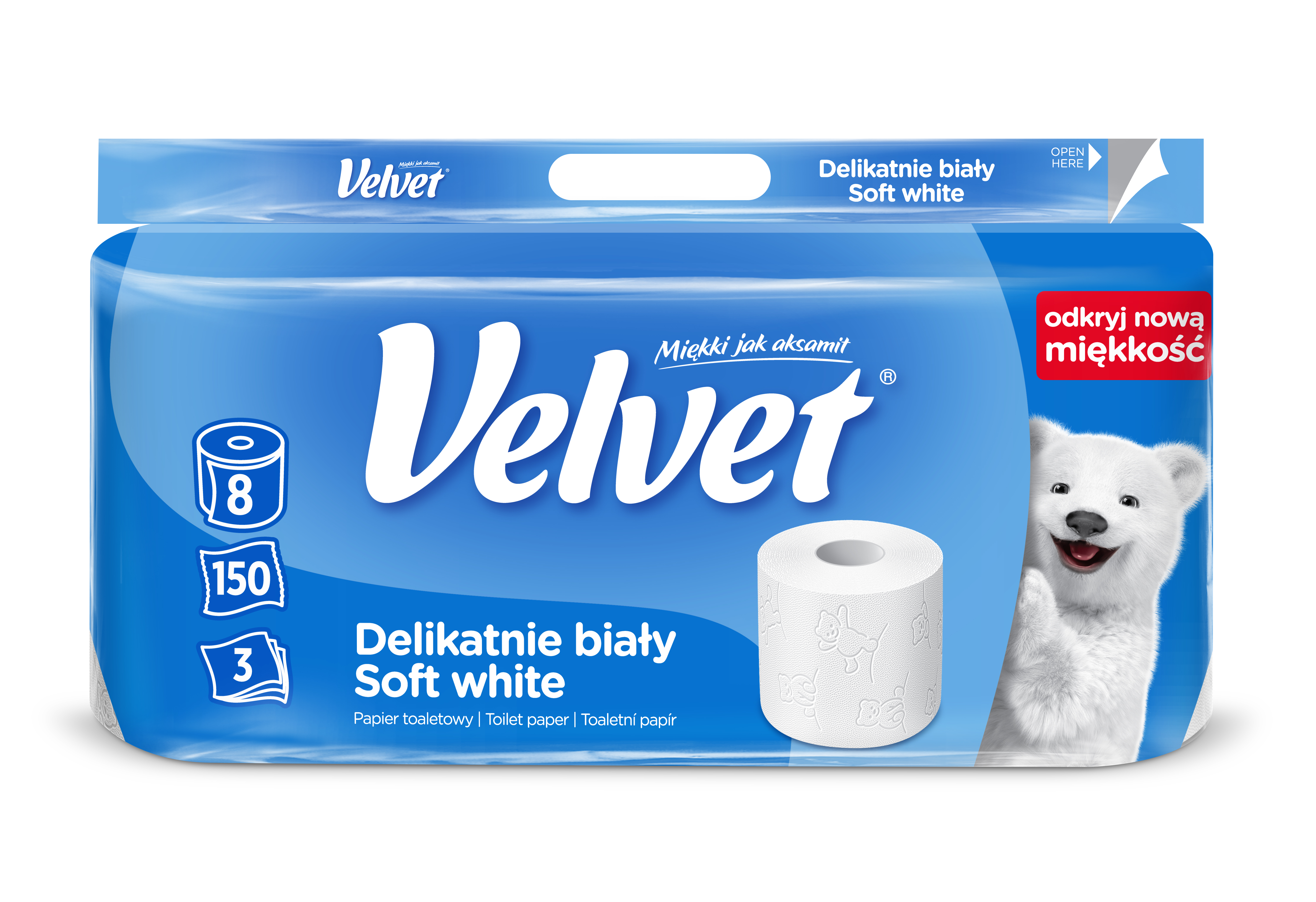 Papier Toaletowy Velvet Delikatnie Biały 8 Rolek, 3 Warstwy