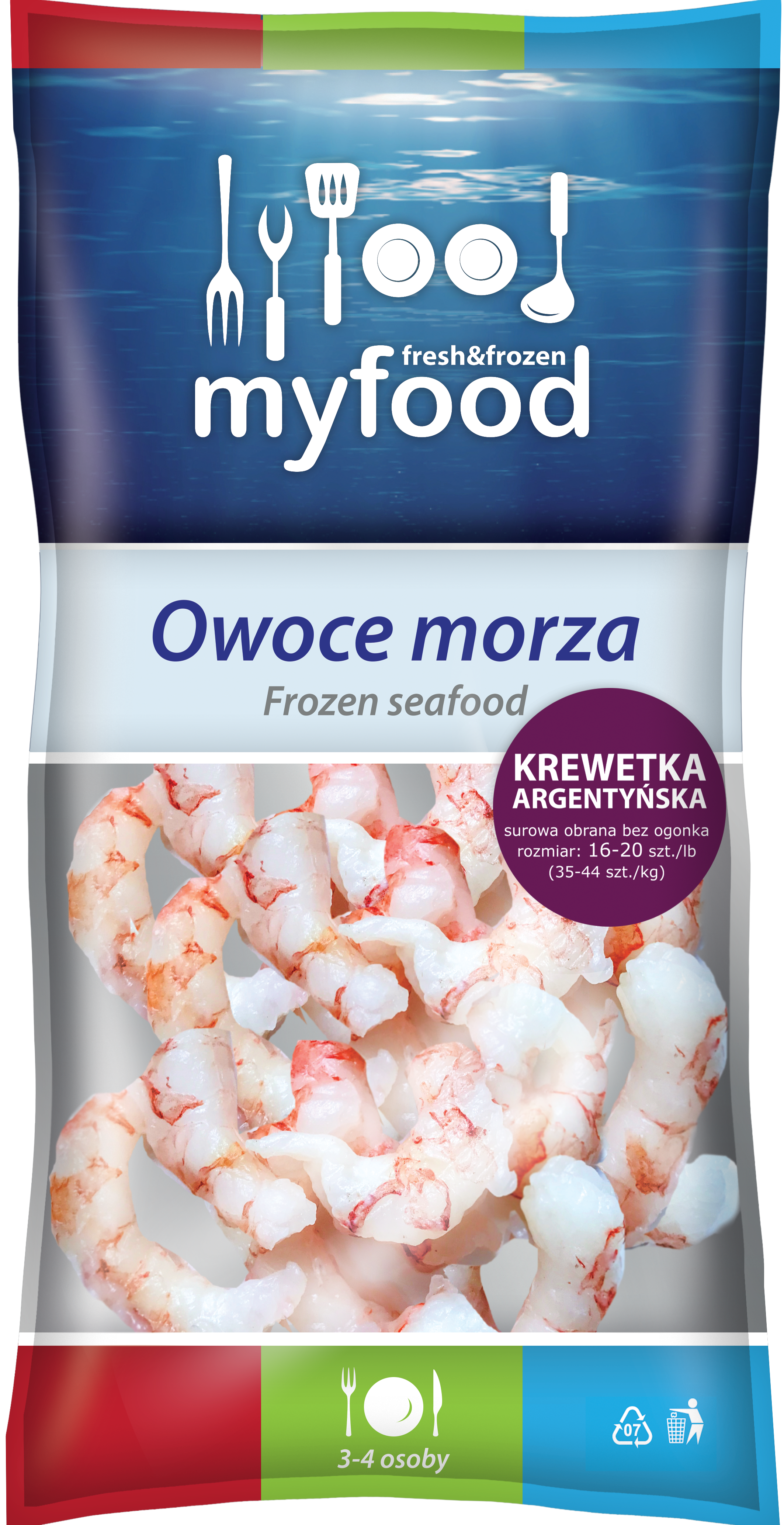 Myfood Krewetki Argentyńskie (Pleoticus Muelleri) Surowe Obrane Z Ogonkiem, Produkt Głęboko Mrożony, Rozmiar: 16-20 Szt./Lb , Glazura: 10%, 450/500 G