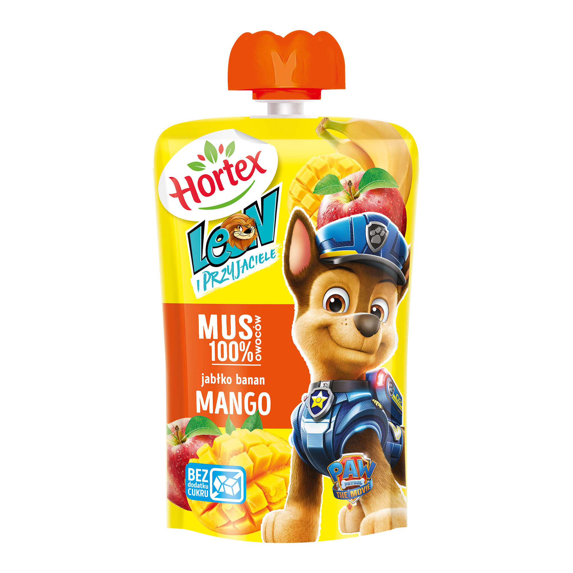 Hortex Leon I Przyjaciele Przekąska Mus 100% Owoców Jabłko, Banan, Mango Saszetka 100G