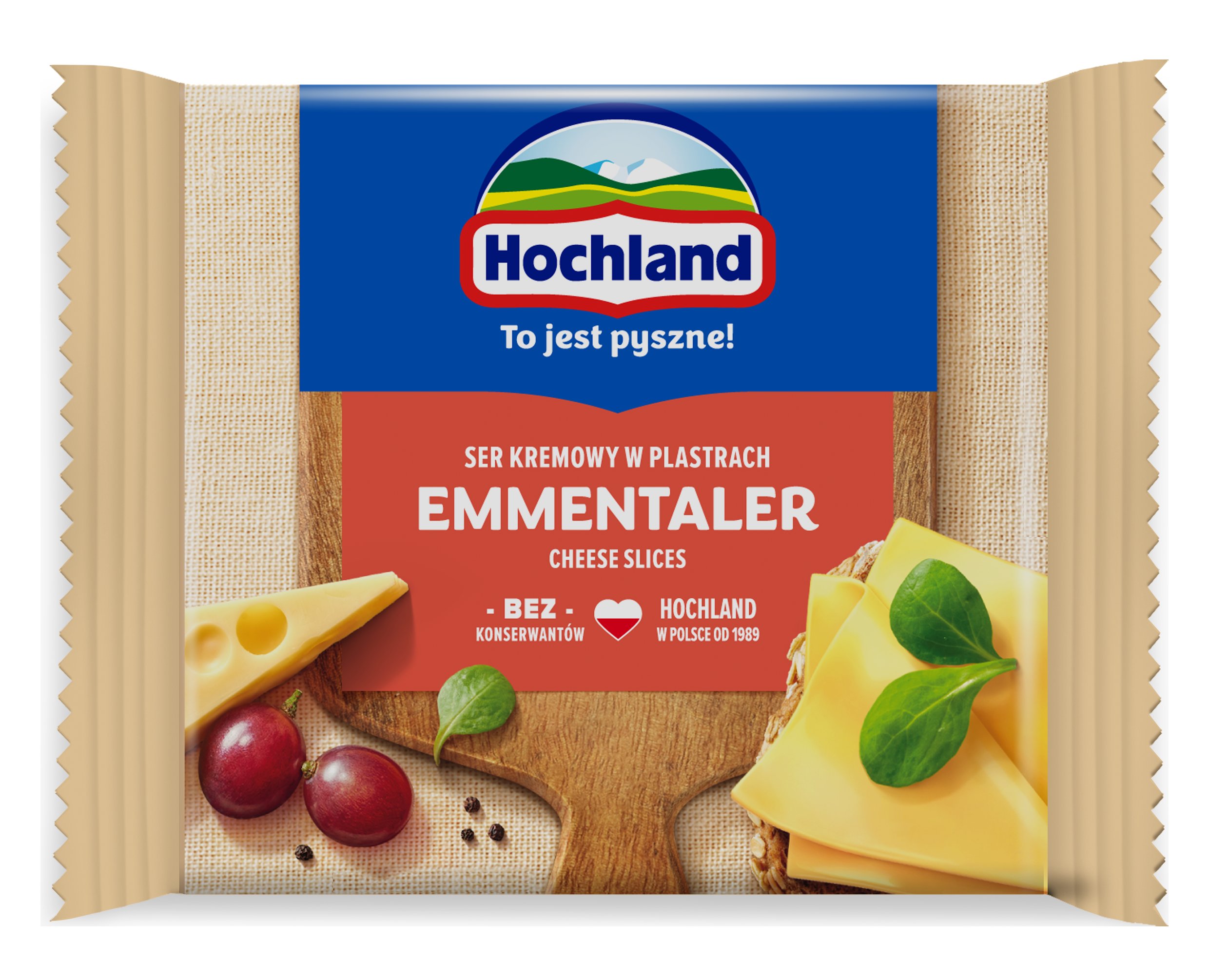 Hochland Emmentaler. Ser Kremowy Topiony W Plastrach Z Emmentalerem 130G