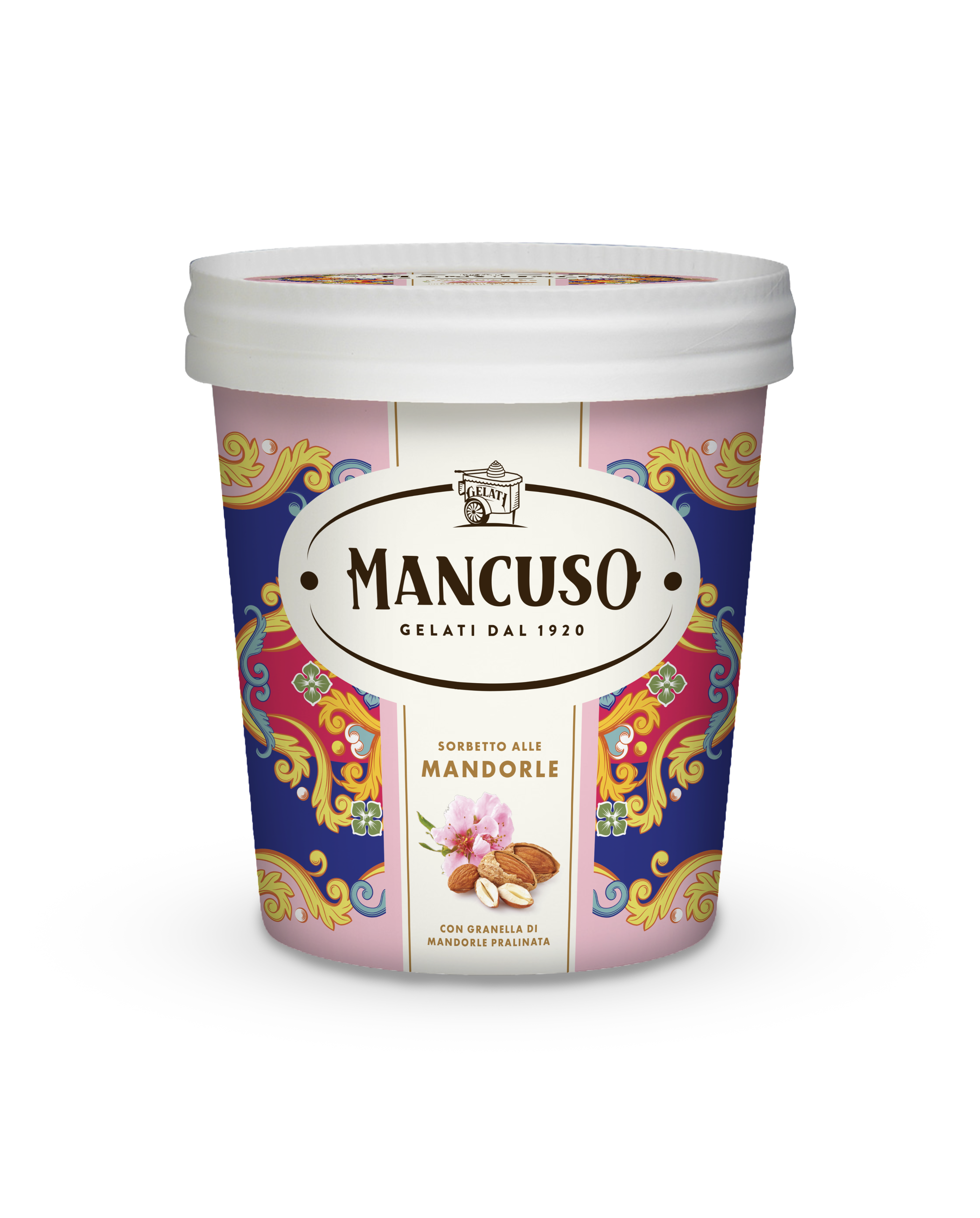 Mancuso Sorbet Migdałowy Z Prażonymi Migdałami W Karmelu, Produkt Głęboko Mrożony, 340 G (450 Ml)