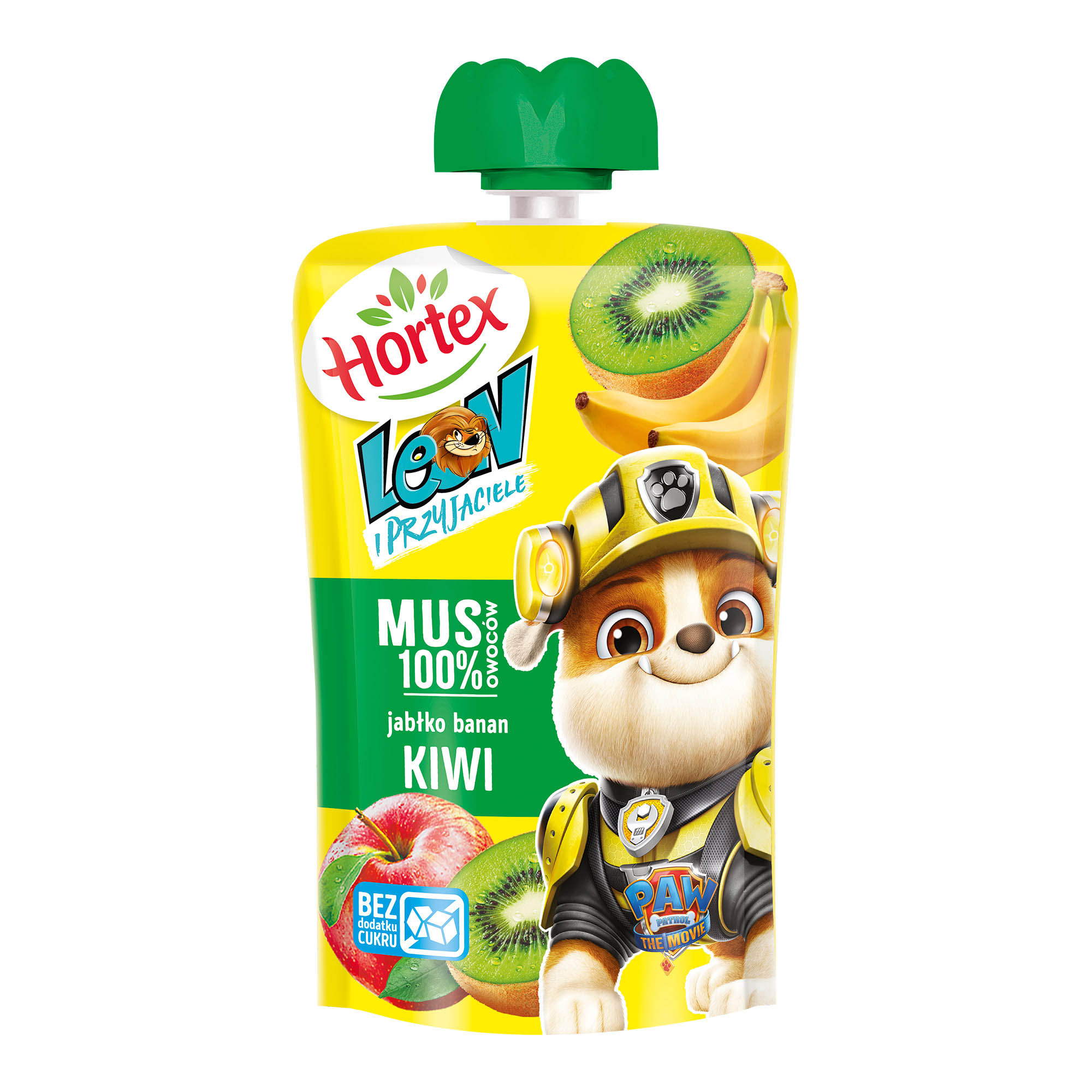 Hortex Leon I Przyjaciele Przekąska Mus 100% Owoców Jabłko, Banan, Kiwi Saszetka 100G