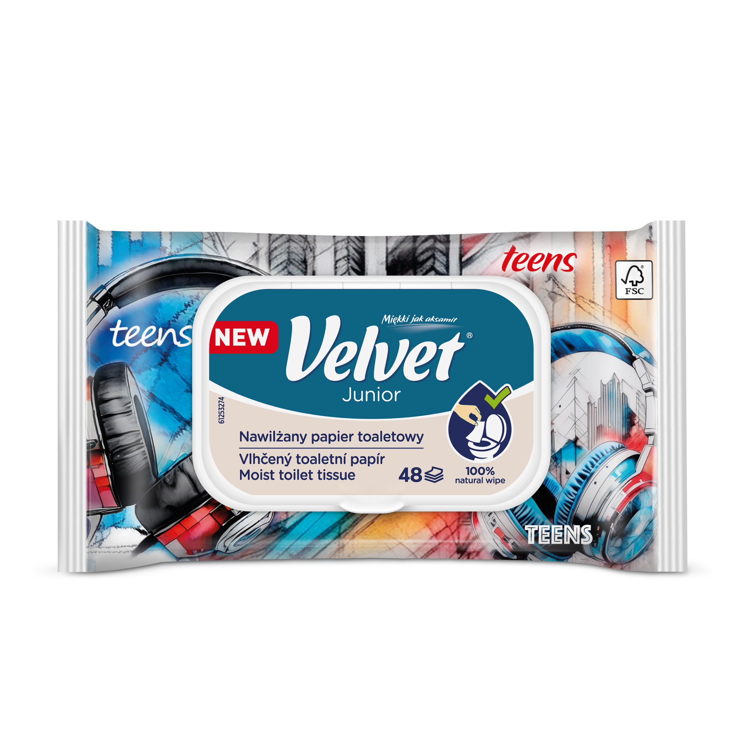 Nawilżany Papier Toaletowy Velvet Junior 48 Sztuk