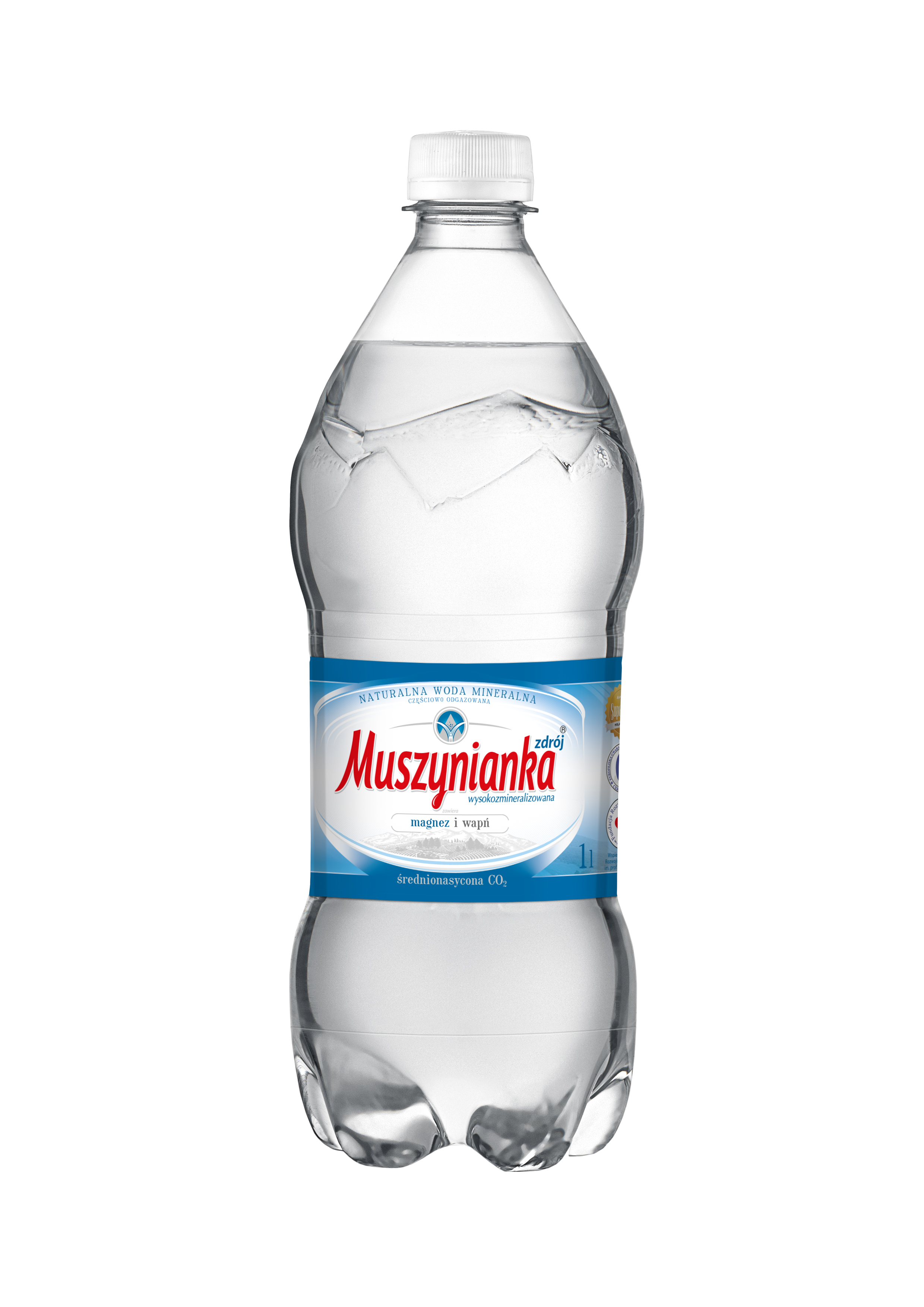 Muszynianka Naturalna Woda Mineralna Częściowo Odgazowana, Średnionasycona 1L - Kaucja