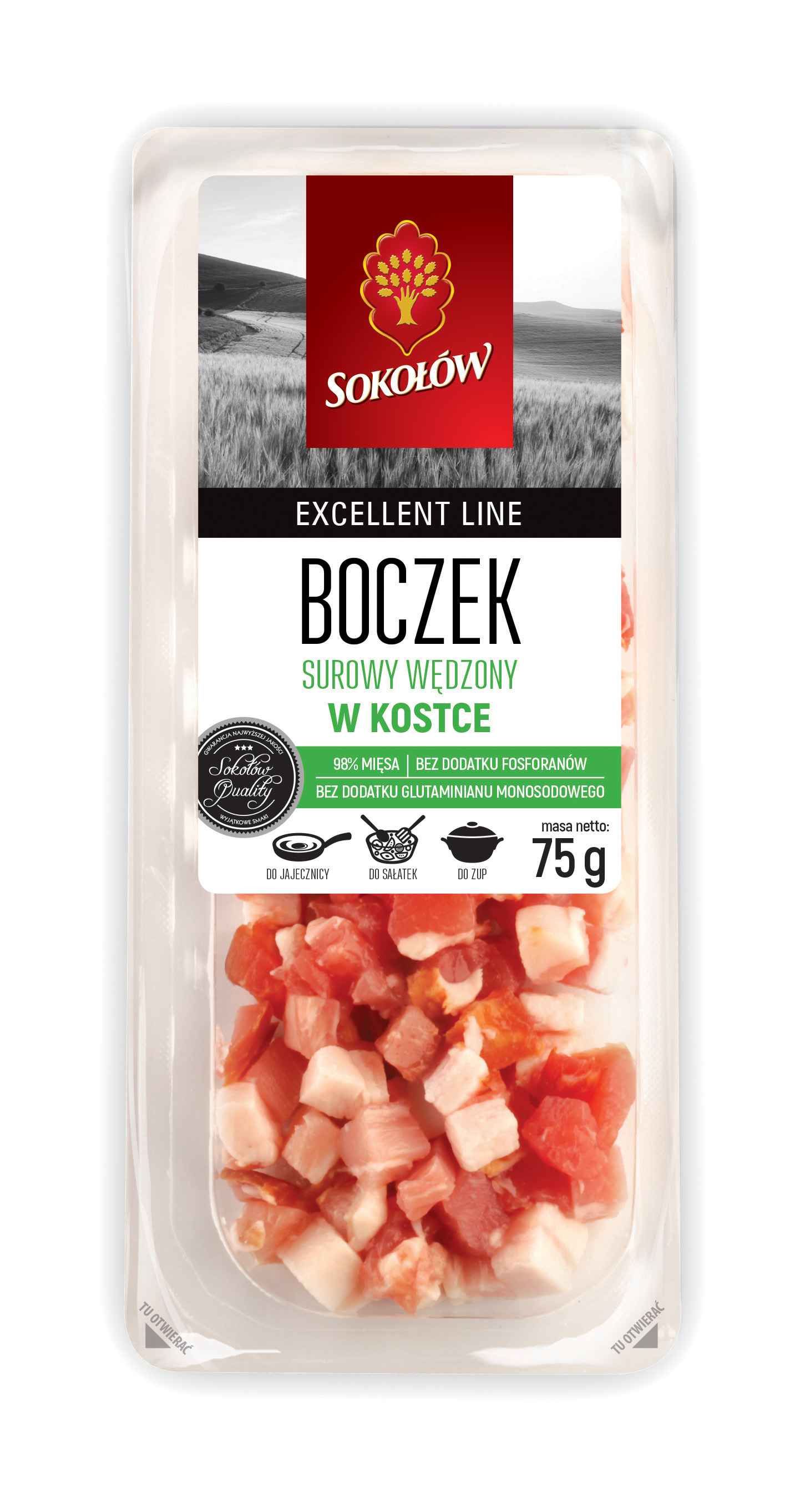 Boczek Surowy Wędzony W Kostce 75G Sokołów