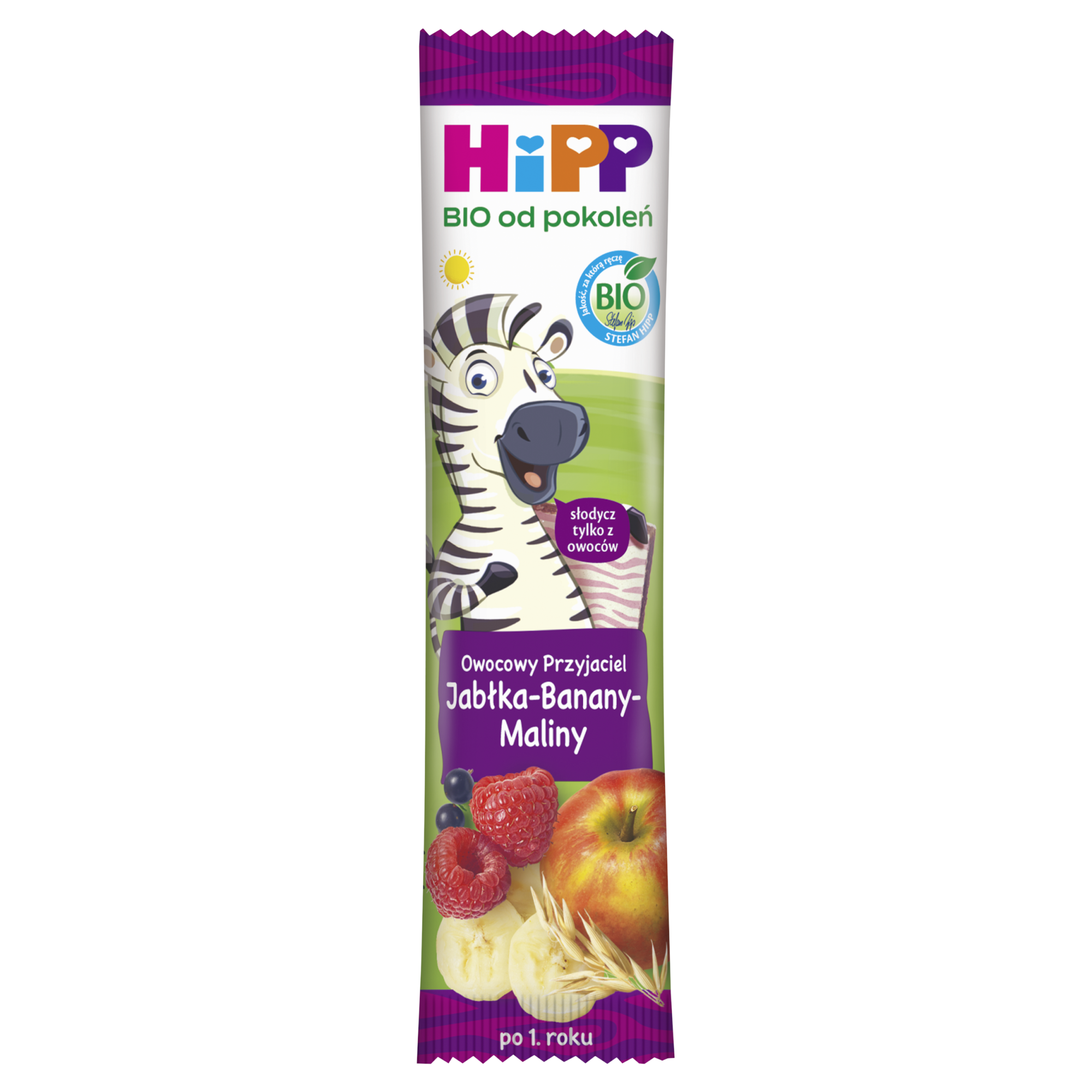 Hipp Batonik Owocowy Przyjaciel Jabłka-Banany-Maliny Bio, 23 G