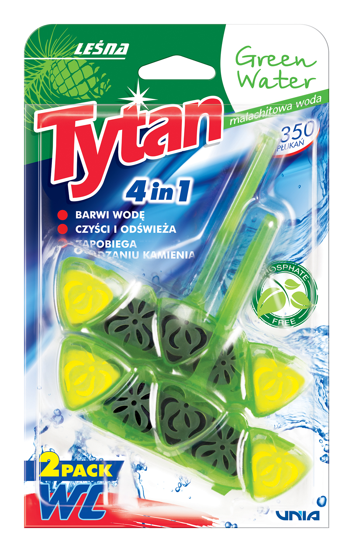 Czterofunkcyjna Zawieszka Barwiąca Wodę Tytan Green Water 2X40G