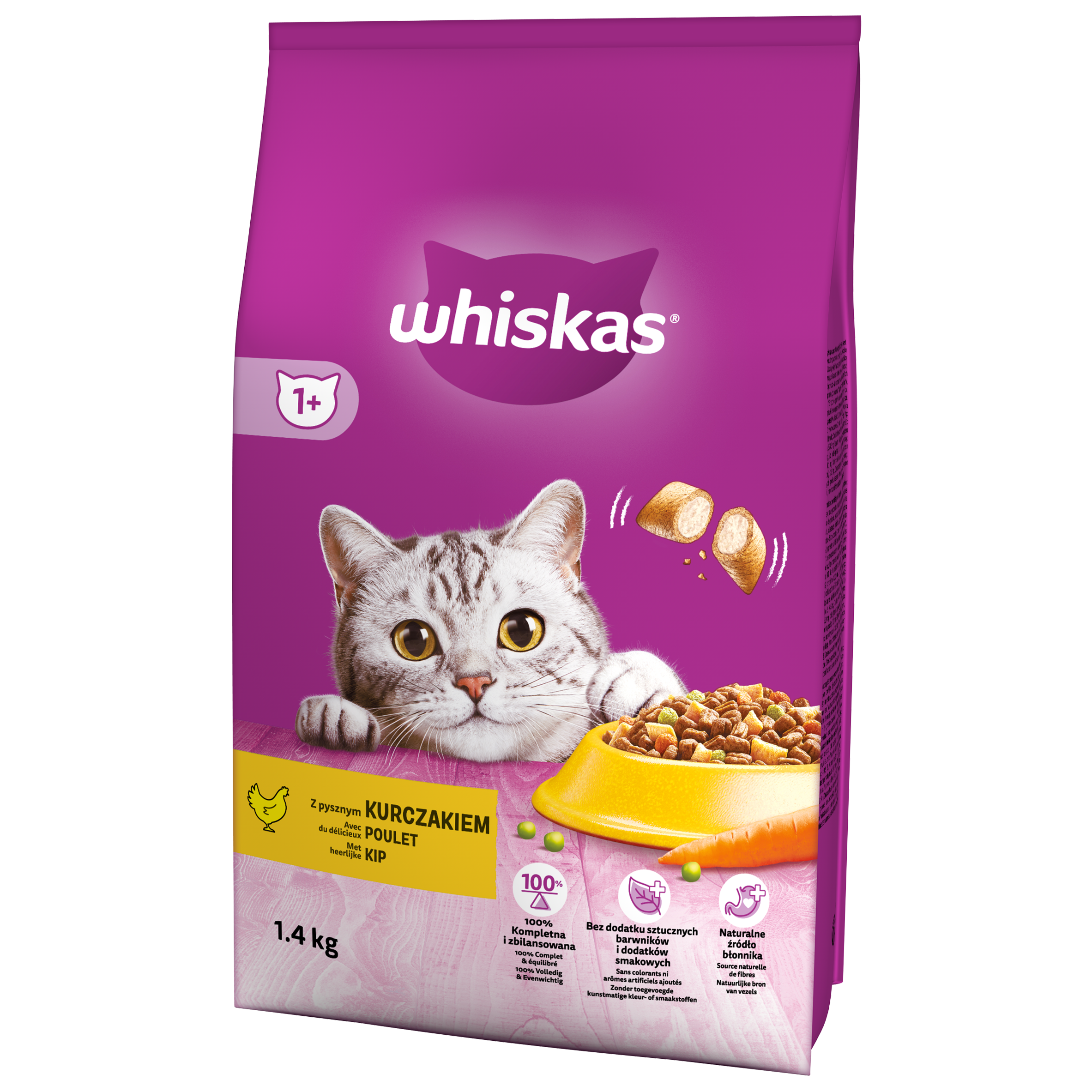 Whiskas 1+ Sucha Karma Z Kurczakiem 1,4 Kg