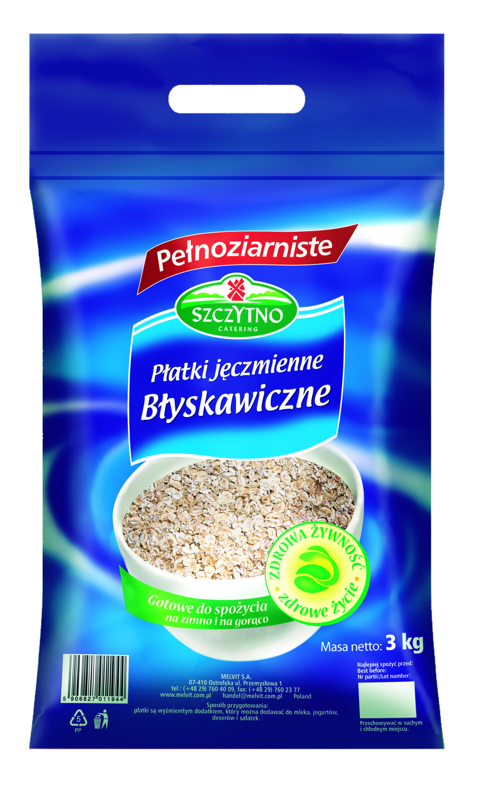 Szczytno Płatki Pełnoziarniste Jęczmienne Błyskawiczne 3 Kg