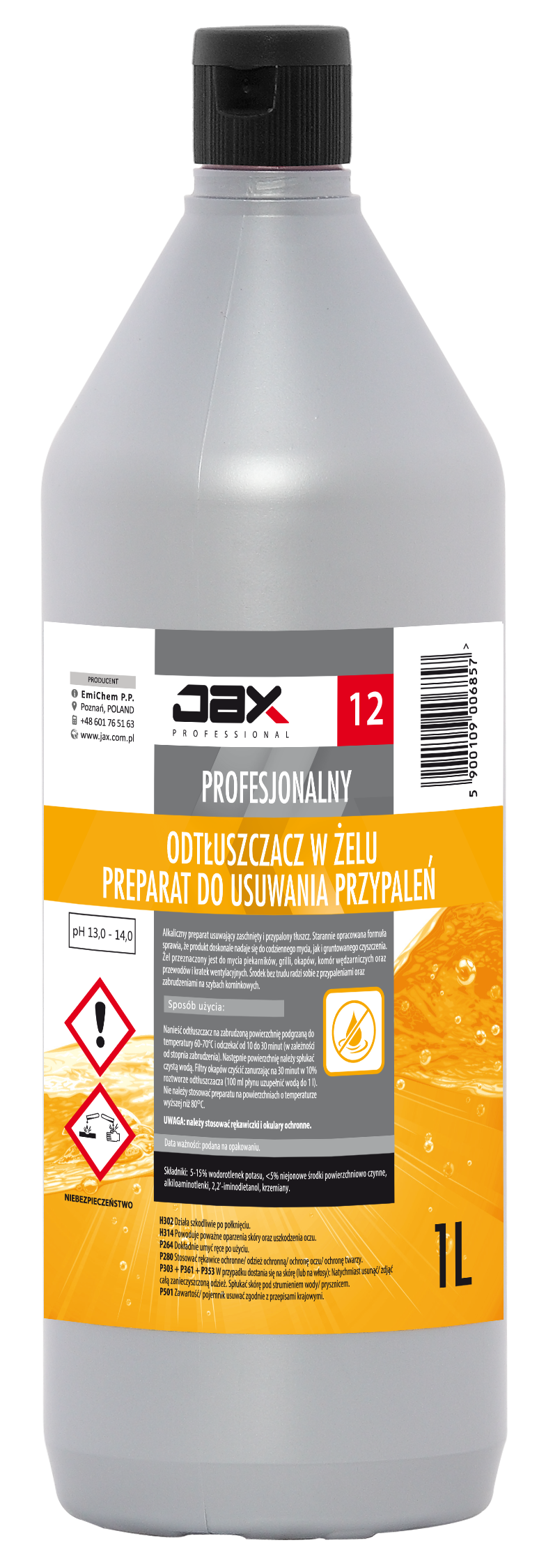 Profesjonalny Odtłuszczacz W Żelu- Preparat Do Usuwania Przypaleń Jax Professional "12" 1L