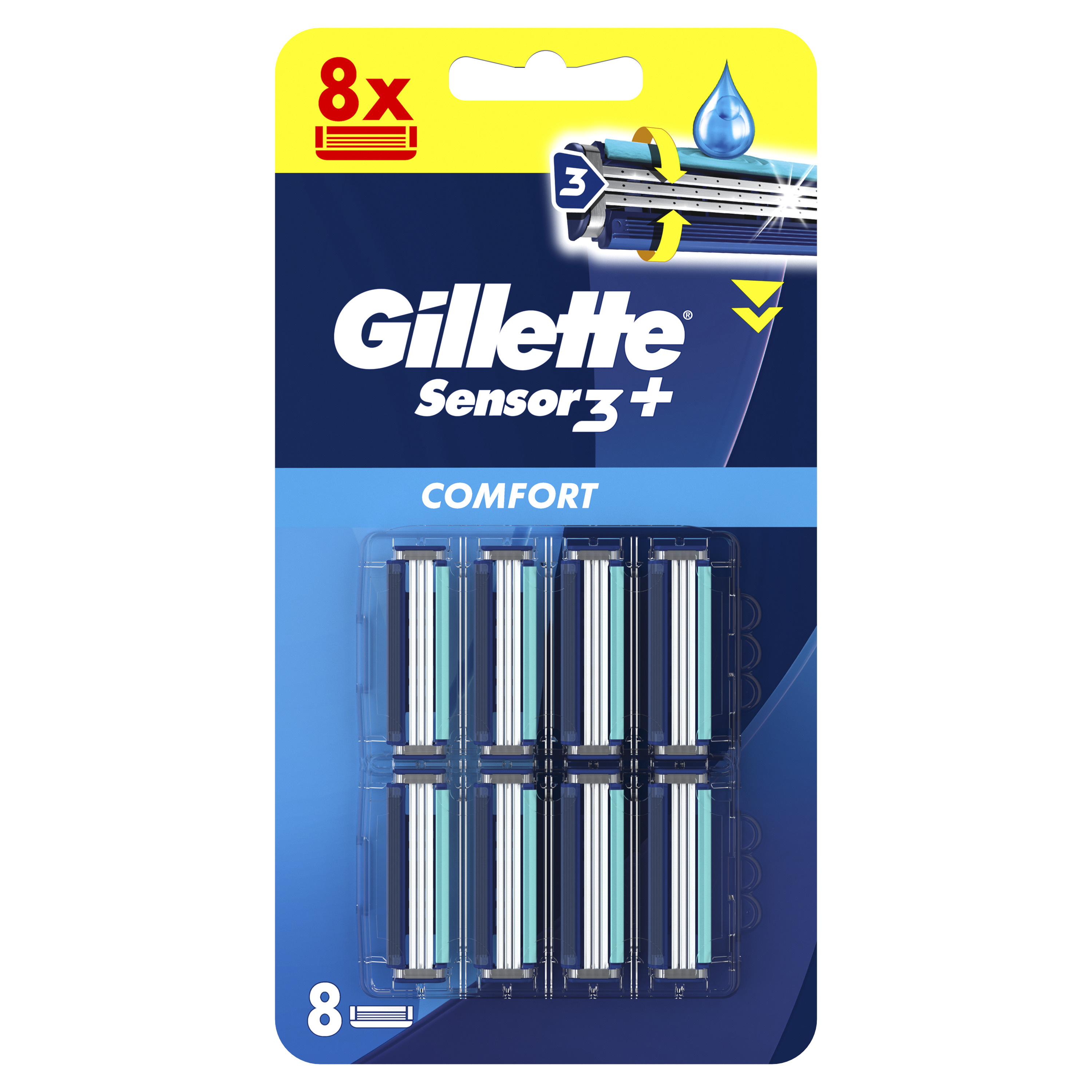 Gillette Sensor 3+Comfort Ostrza Wymienne Do Maszynki Do Golenia, 8 Wkładów Z 3 Ostrzami