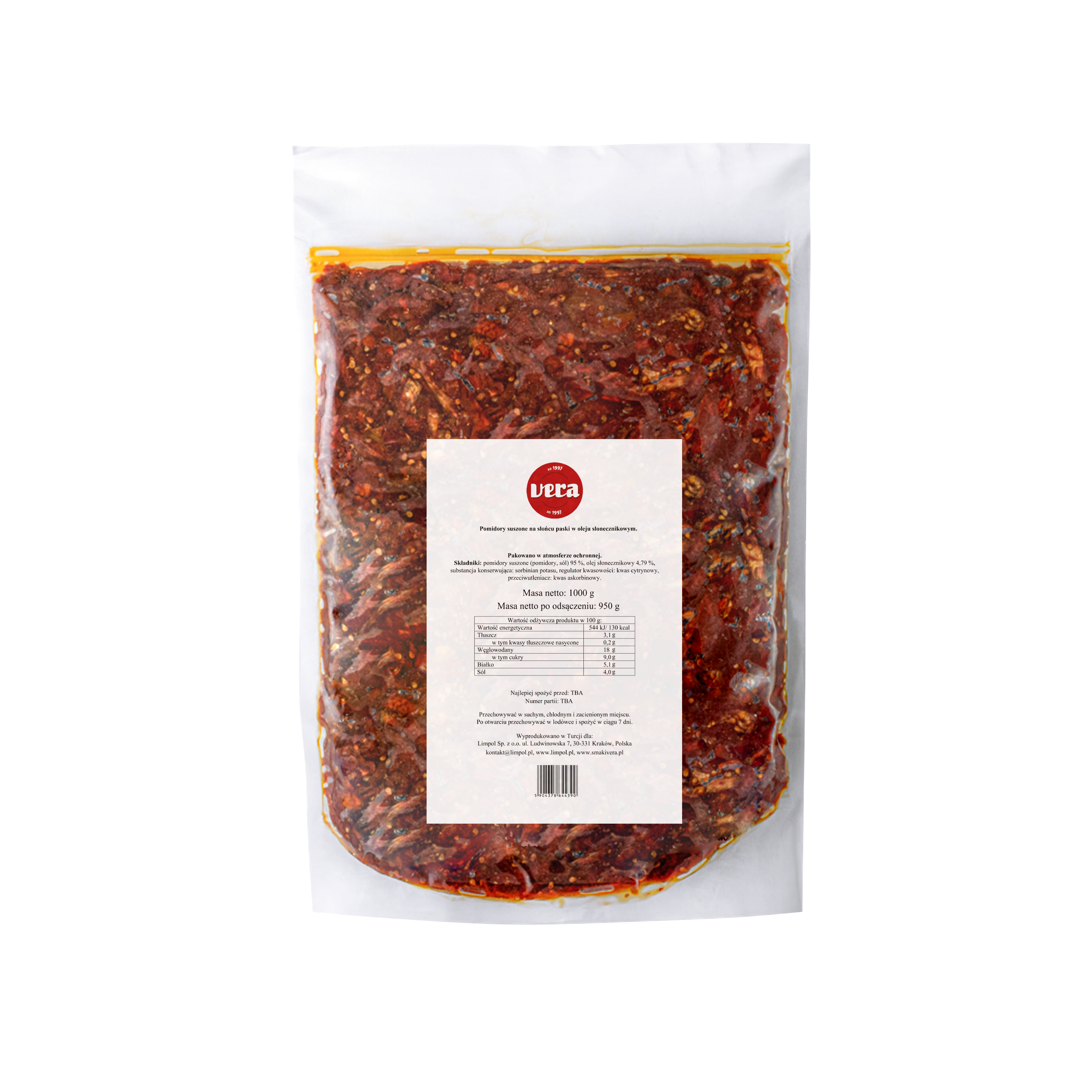 Pomidory Suszone Na Słońcu Paski W Oleju Słonecznikowym 1000/950 G Vera