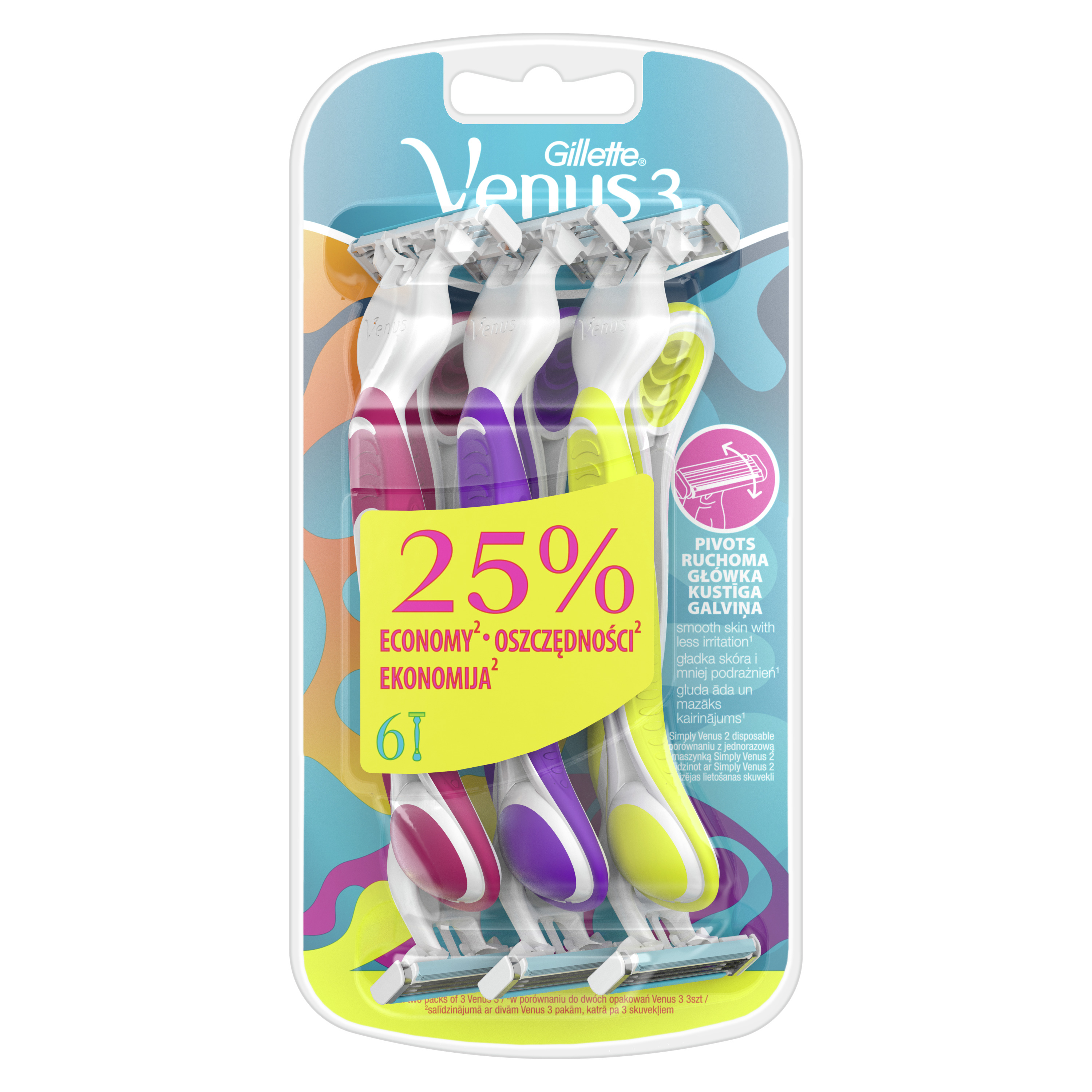 Gillette Venus 3 Maszynki Jednorazowe Dla Kobiet, 6 Sztuk