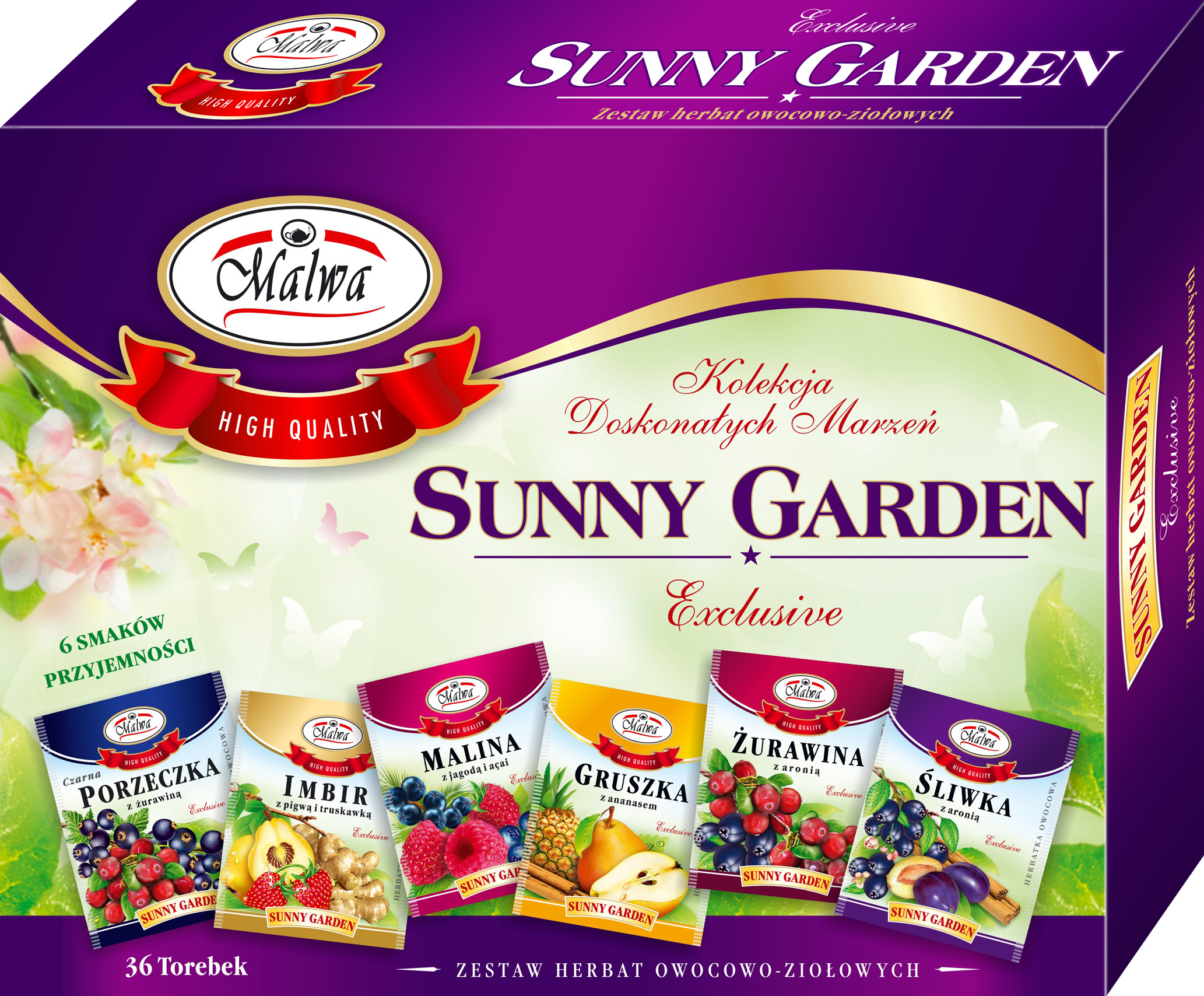 Malwa Sunny Garden Zestaw 6 Herbat Owocowo-Ziołowych 36 Torebek 72 G (36X2 G)