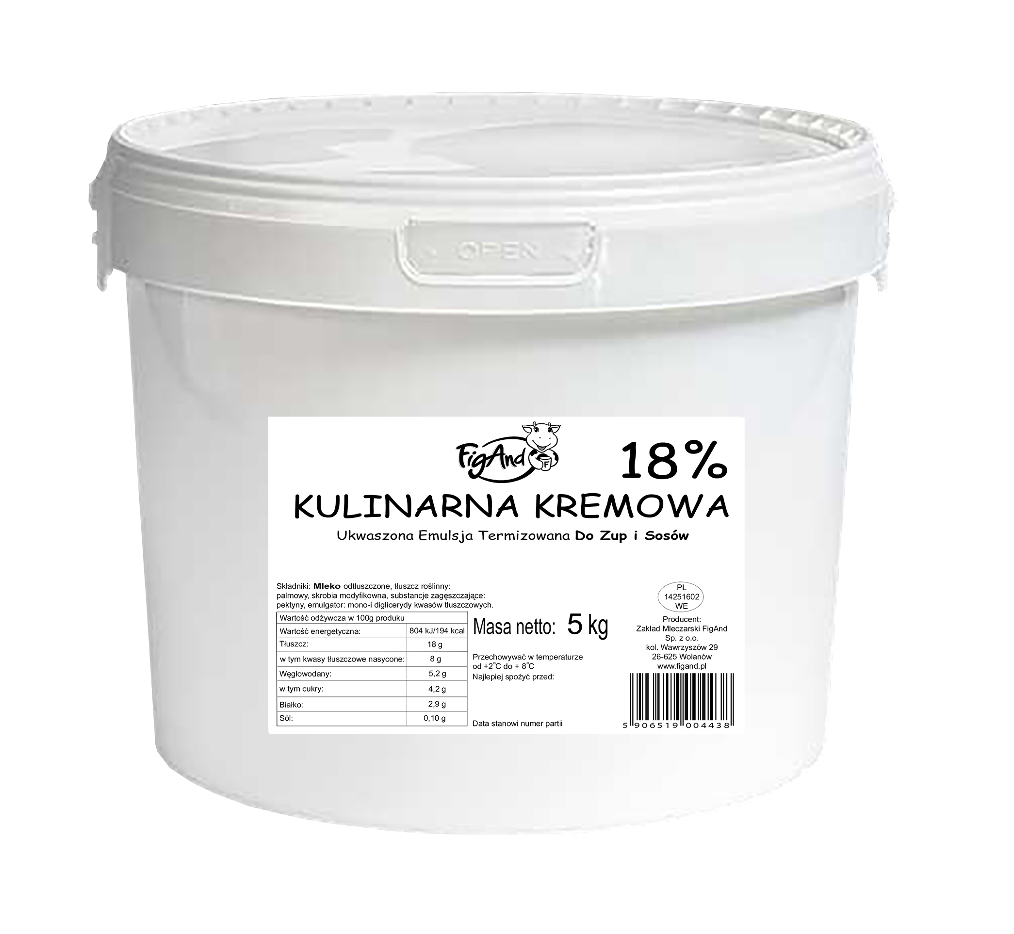 Emulsja Kulinarna Kremowa 18% Termizowana 5 Kg Figand
