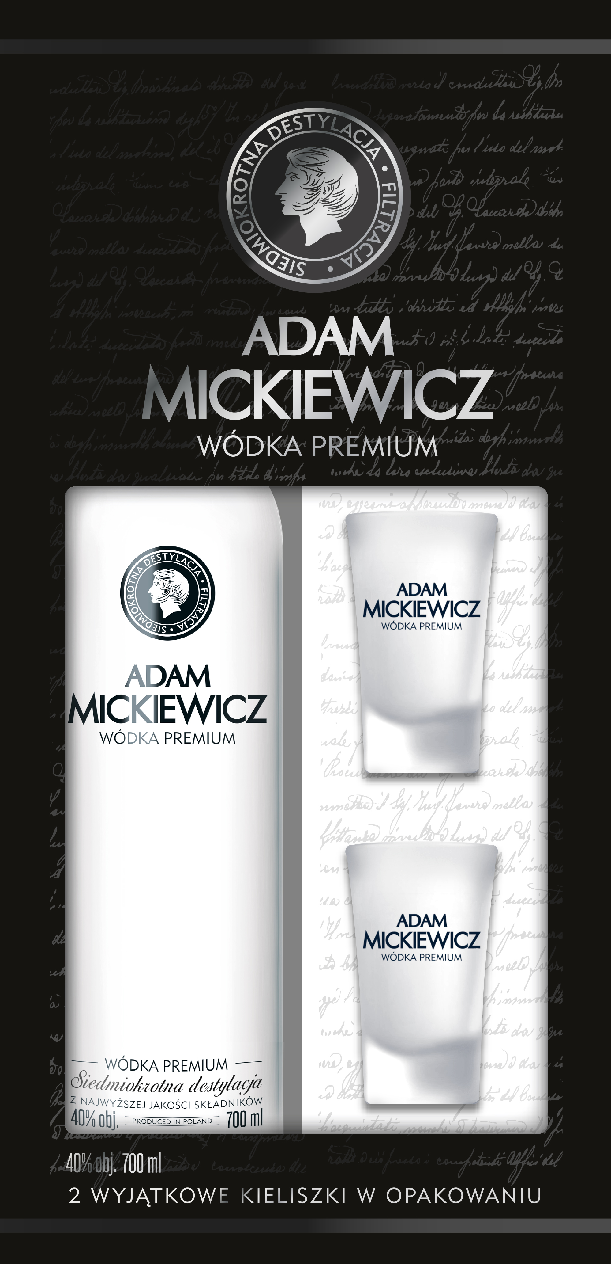 Wódka Adam Mickiewicz 40% 700Ml + 2 Kieliszki