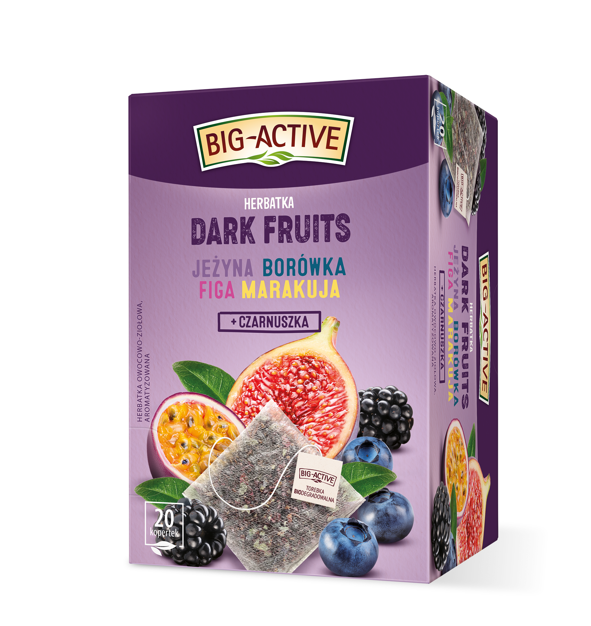 Big-Active Herbatka Owocowa Dark Fruits Jeżyna, Borówka, Figa, Marakuja + Czarnuszka 20Torebek X 2,25G/45G