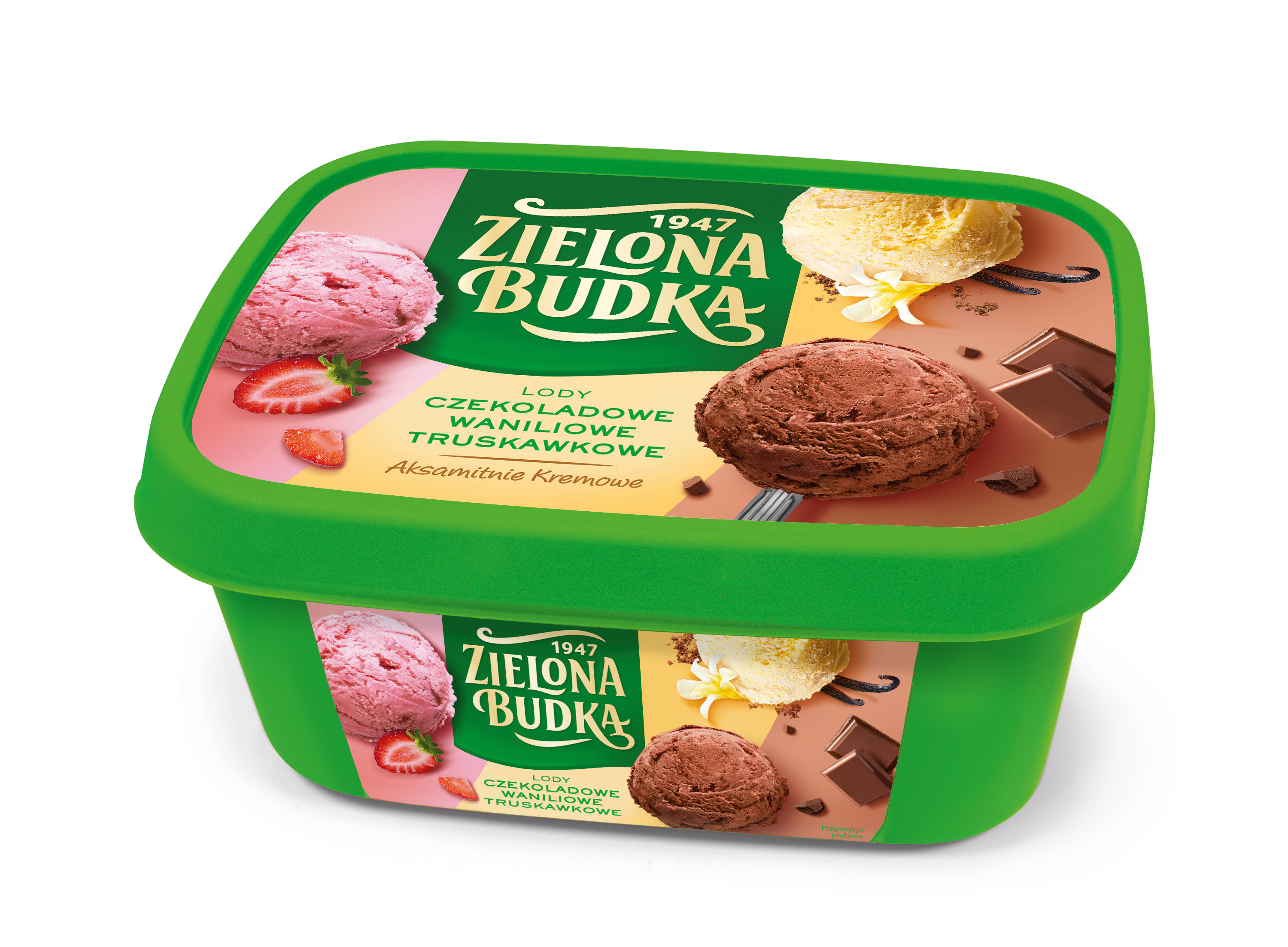 Zielona Budka Lody Trio Wanilia Czekolada Truskawka 1L