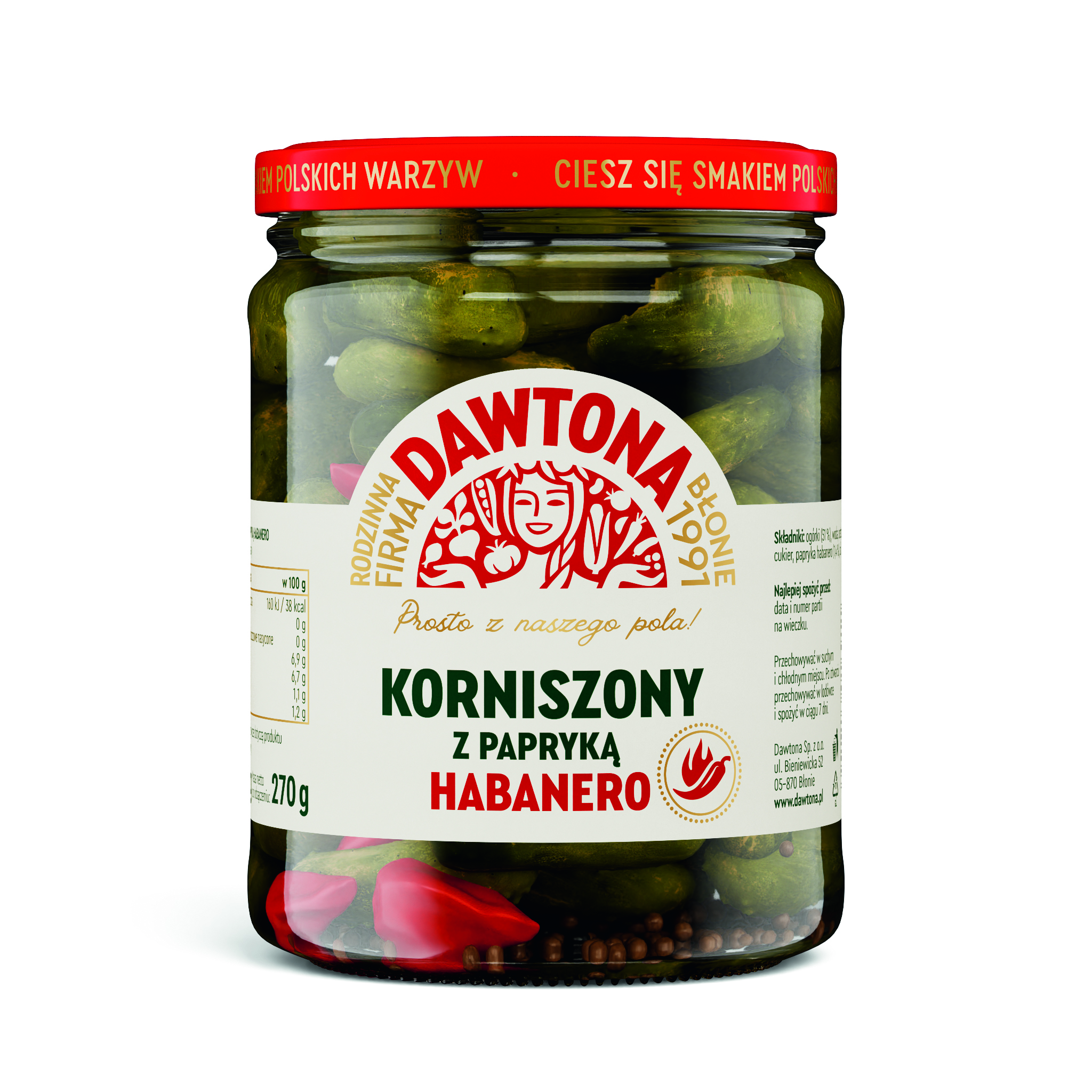 Ogórki Korniszony Z Papryką Habanero 520G Dawtona