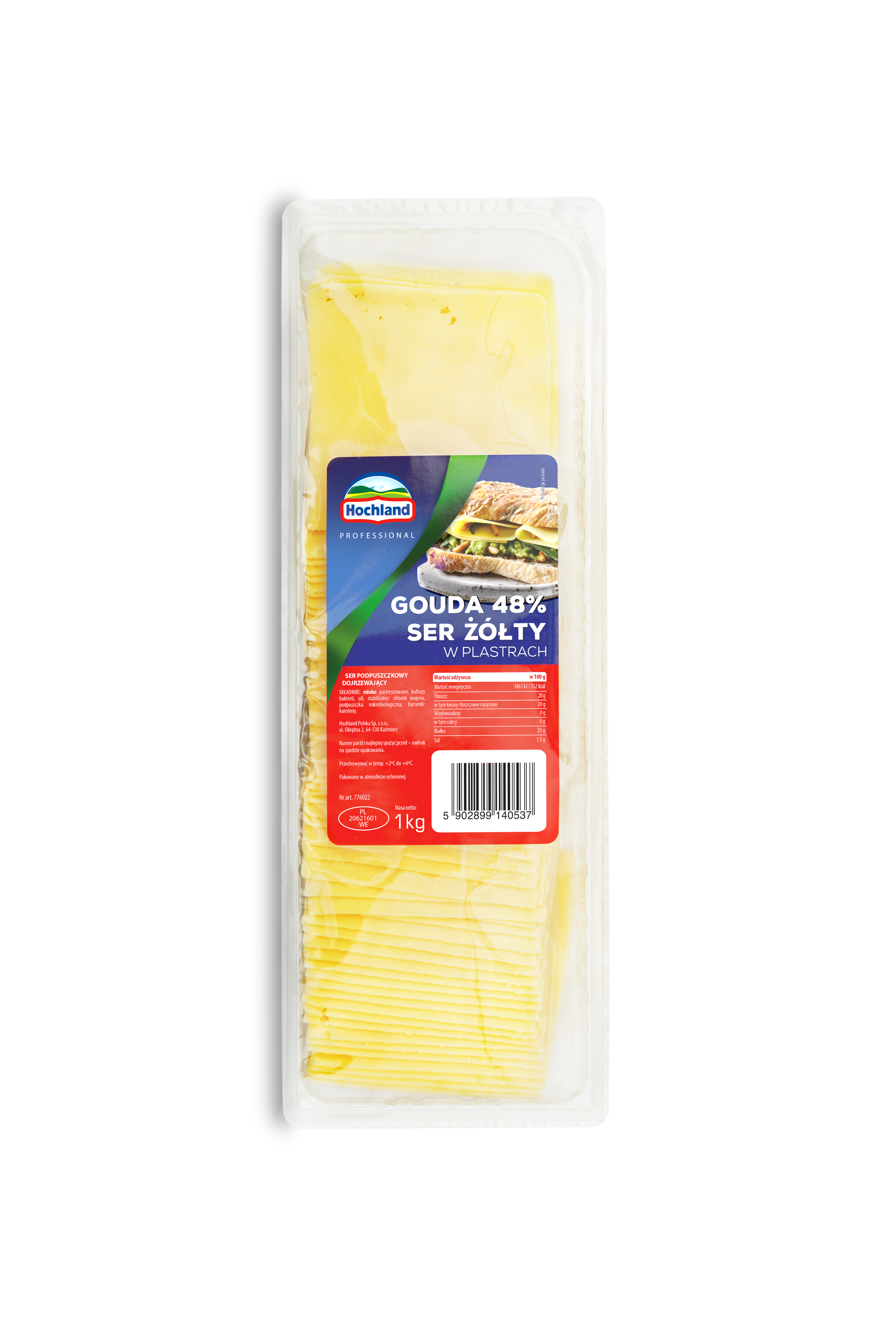 Hochland. Ser Gouda 48% Ser Żółty W Plastrach. Ser Podpuszczkowy Dojrzewający 1 Kg