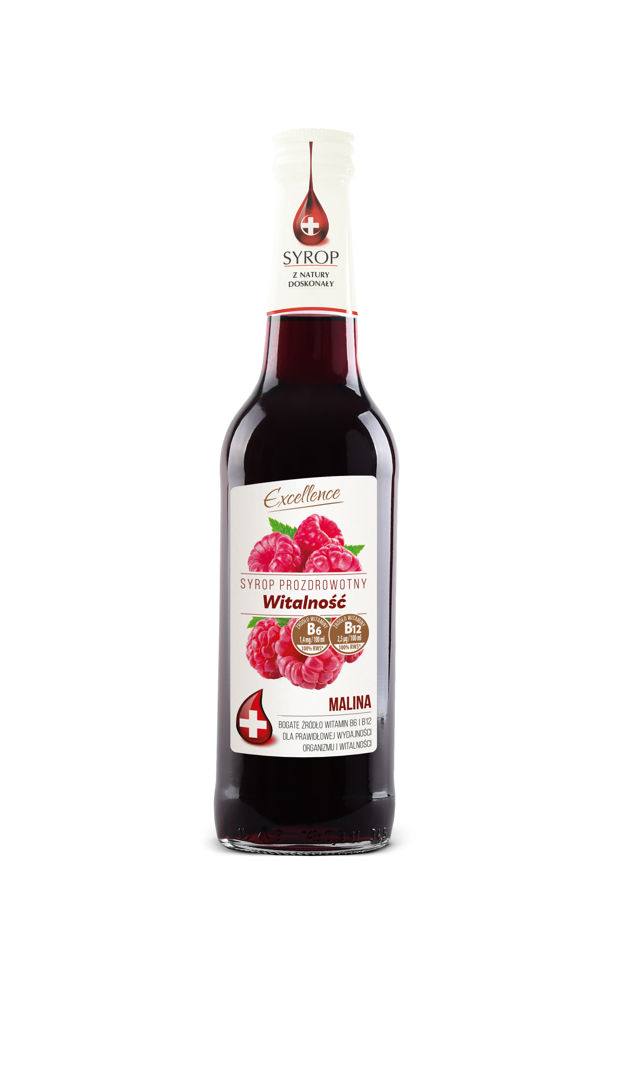 Excellence Syrop Malinowy. Zawiera Źródło Witamin B6 I B12. - Witalność 320 Ml . Suplement Diety