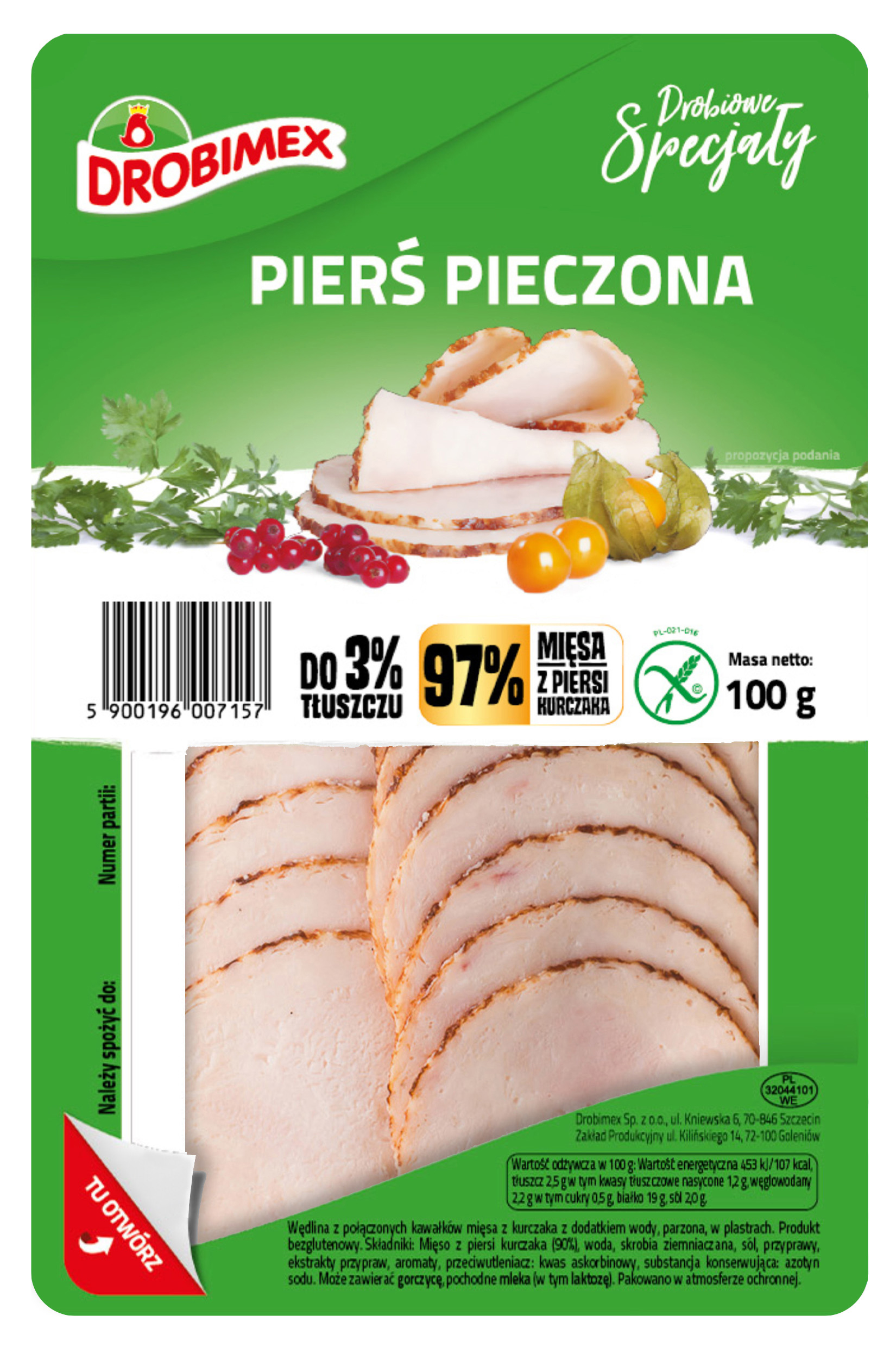 Pierś Pieczona Z Kurcząt 100 G Plastry Drobimex