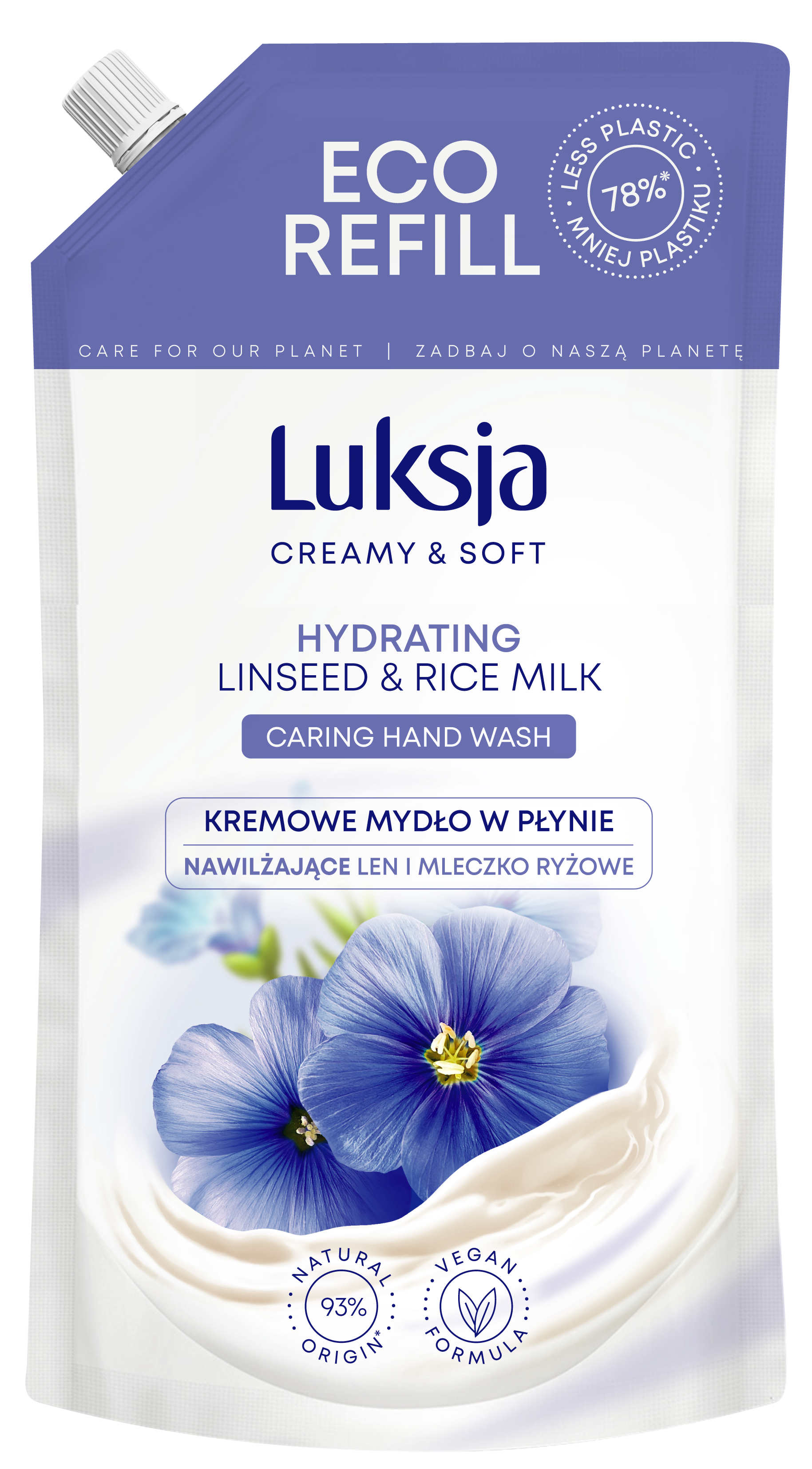 Luksja Creamy & Soft Kremowe Mydło W Płynie Len I Mleczko Ryżowe 900 Ml Opakowanie Uzupełniające
