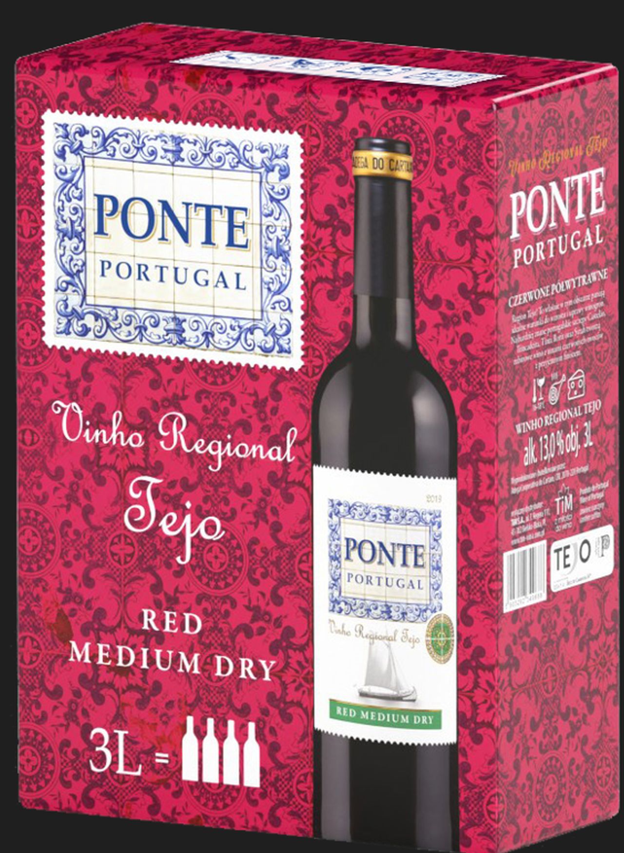 Ponte Portugal Bib Wino Czerwone Półwytrawne 3 Litry