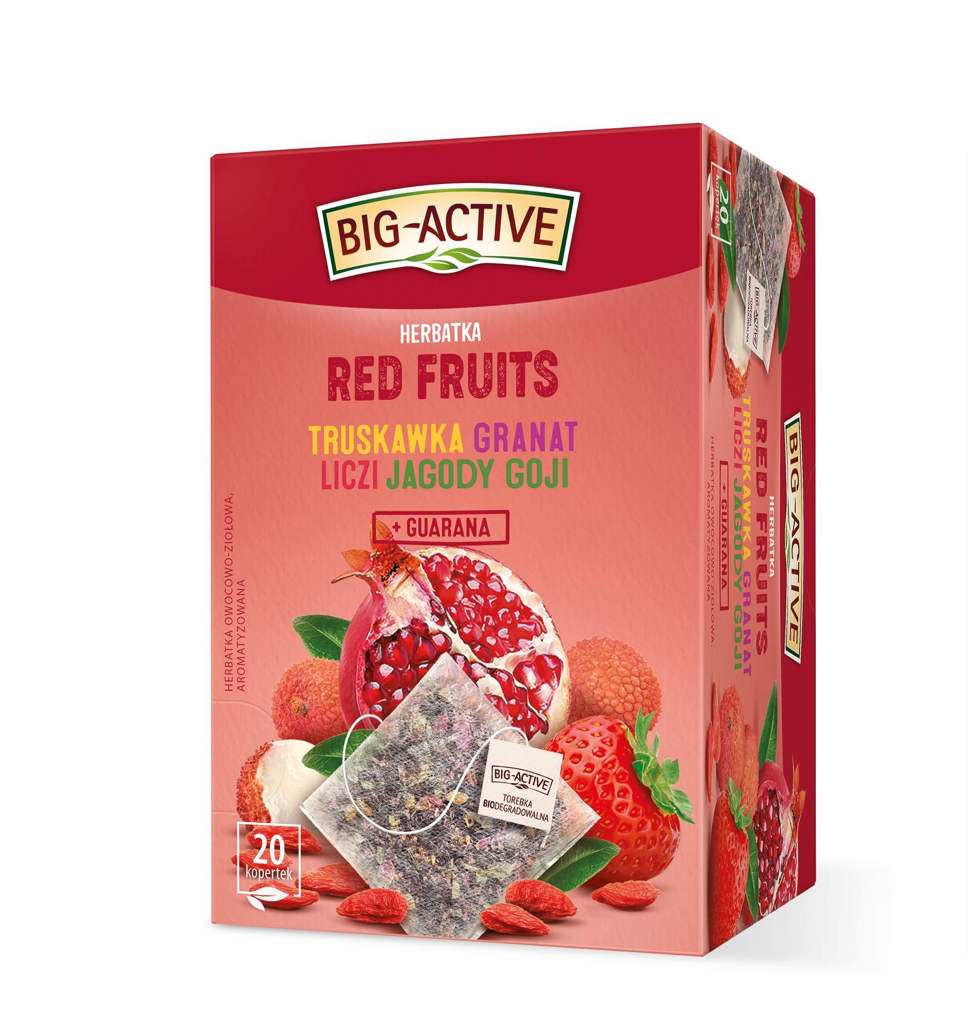 Big-Active Herbatka Owocowa Red Fruits Truskawka, Granat, Liczi, Jagody Goji + Guarana 20 Torebek X 2,25G/45G