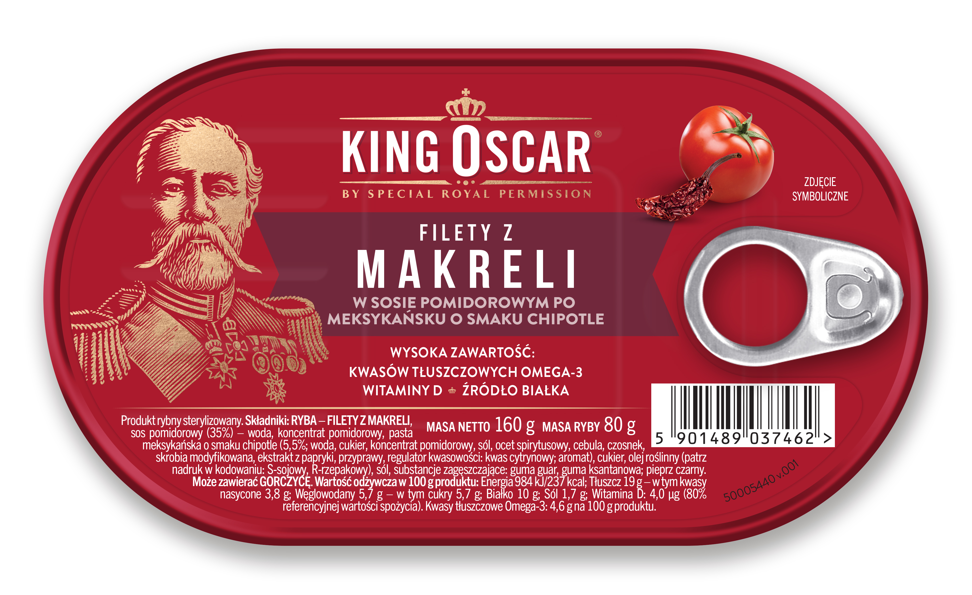 Filety Z Makreli W Sosie Pomidorowym Po Meksykańsku O Smaku Chipotle 160G King Oscar