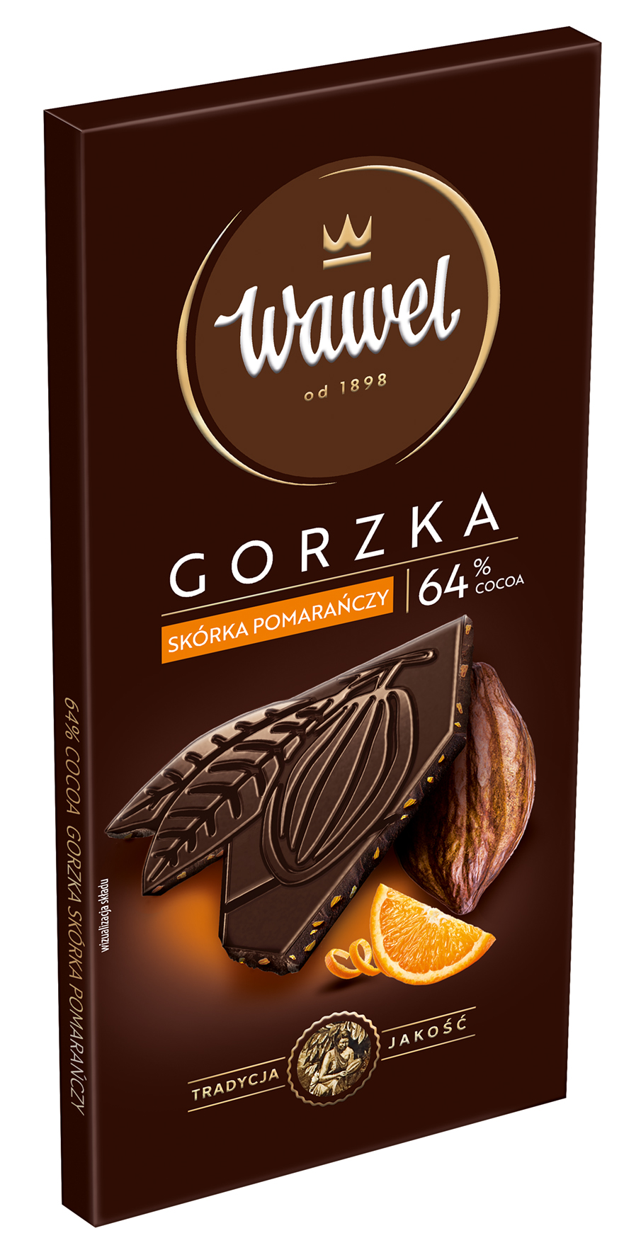 Wawel Czekolada Premium Gorzka 64% Cocoa Skórka Z Pomarańczy 90G
