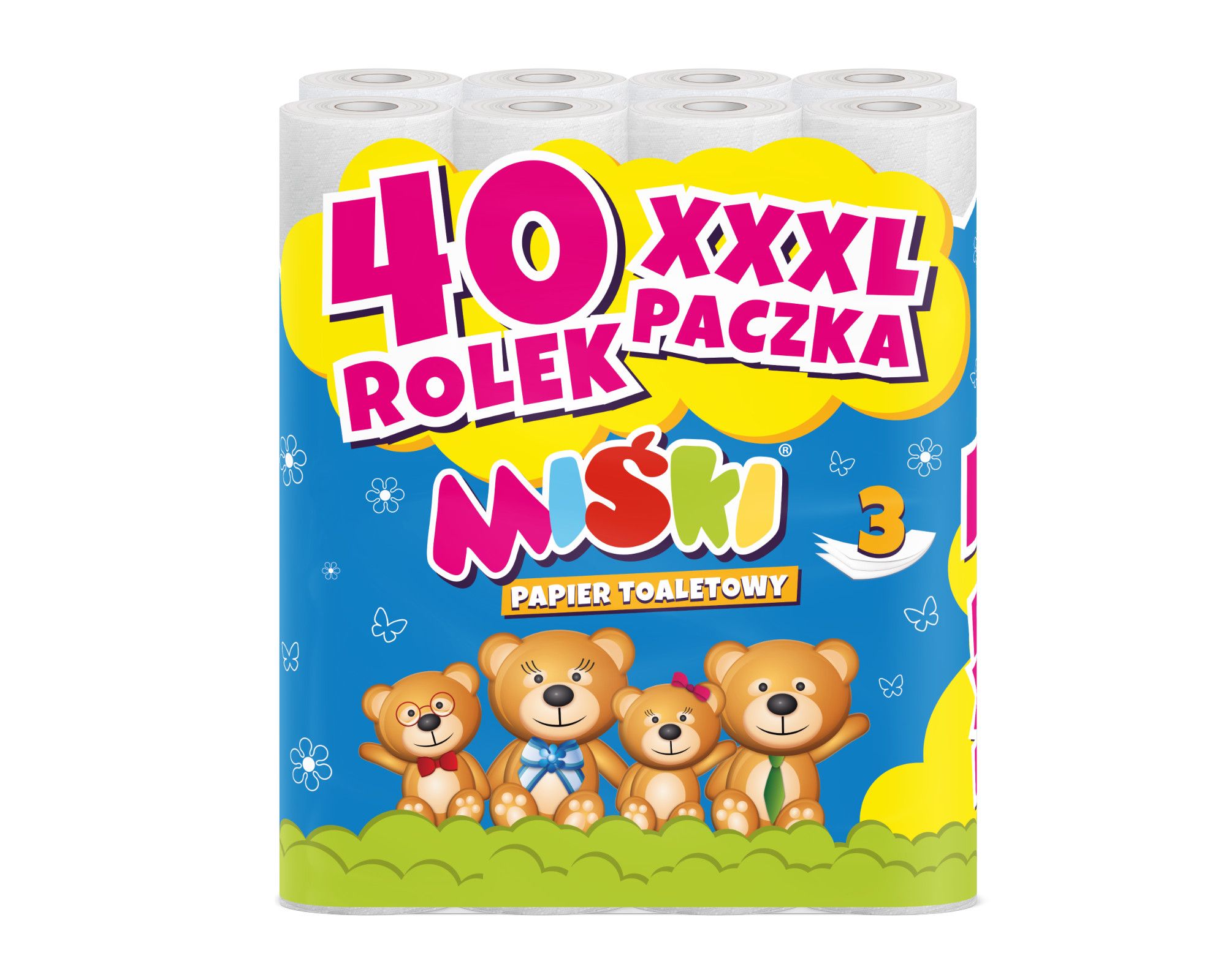 Miśki Papier Toaletowy 40 Rolek 3-Warstwowy