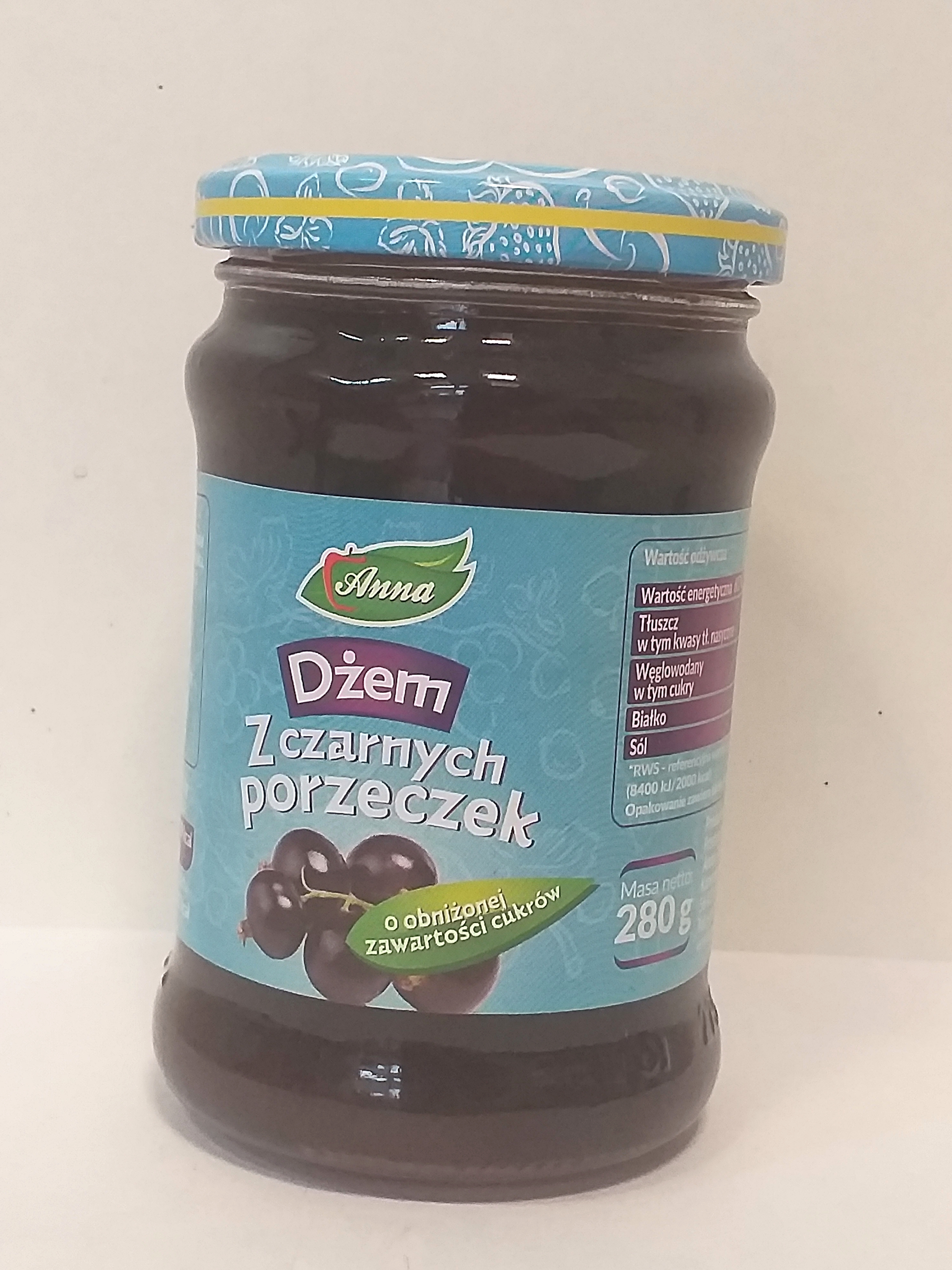Dżem Z Czarnej Porzeczki O Obniżonej Zawartości Cukrów 280G, Anna