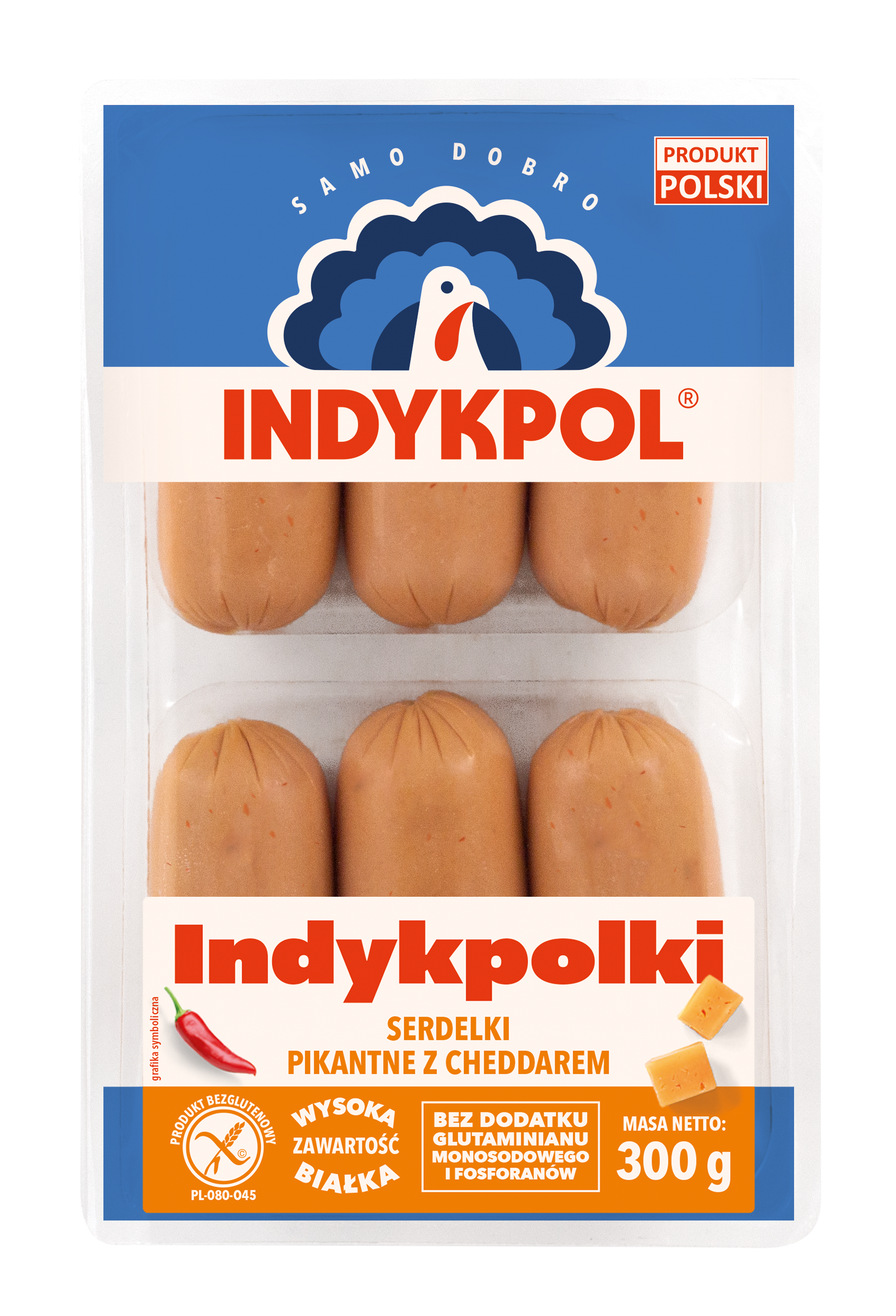 Indykpolki Serdelki Pikantne Z Cheddarem 300G Indykpol