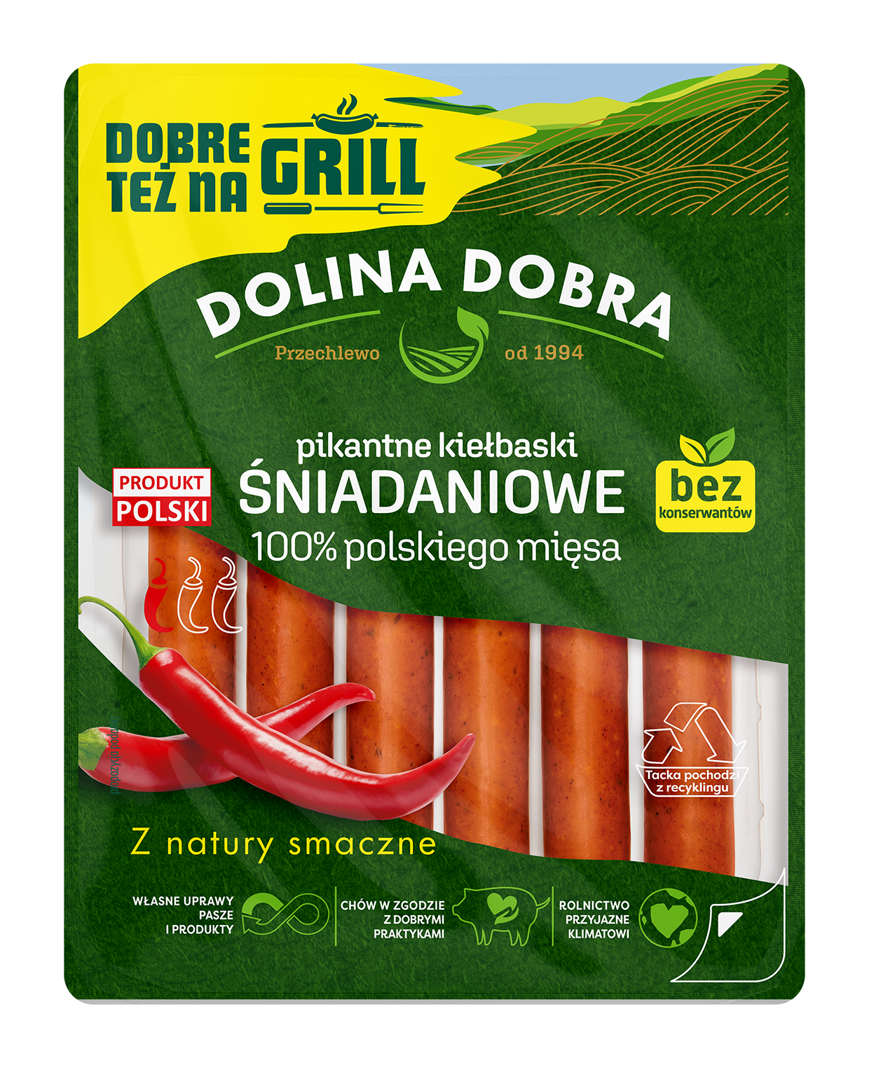 Kiełbaski Pikantne 100% Mięsa Bez Konserwantów 200G Dolina Dobra