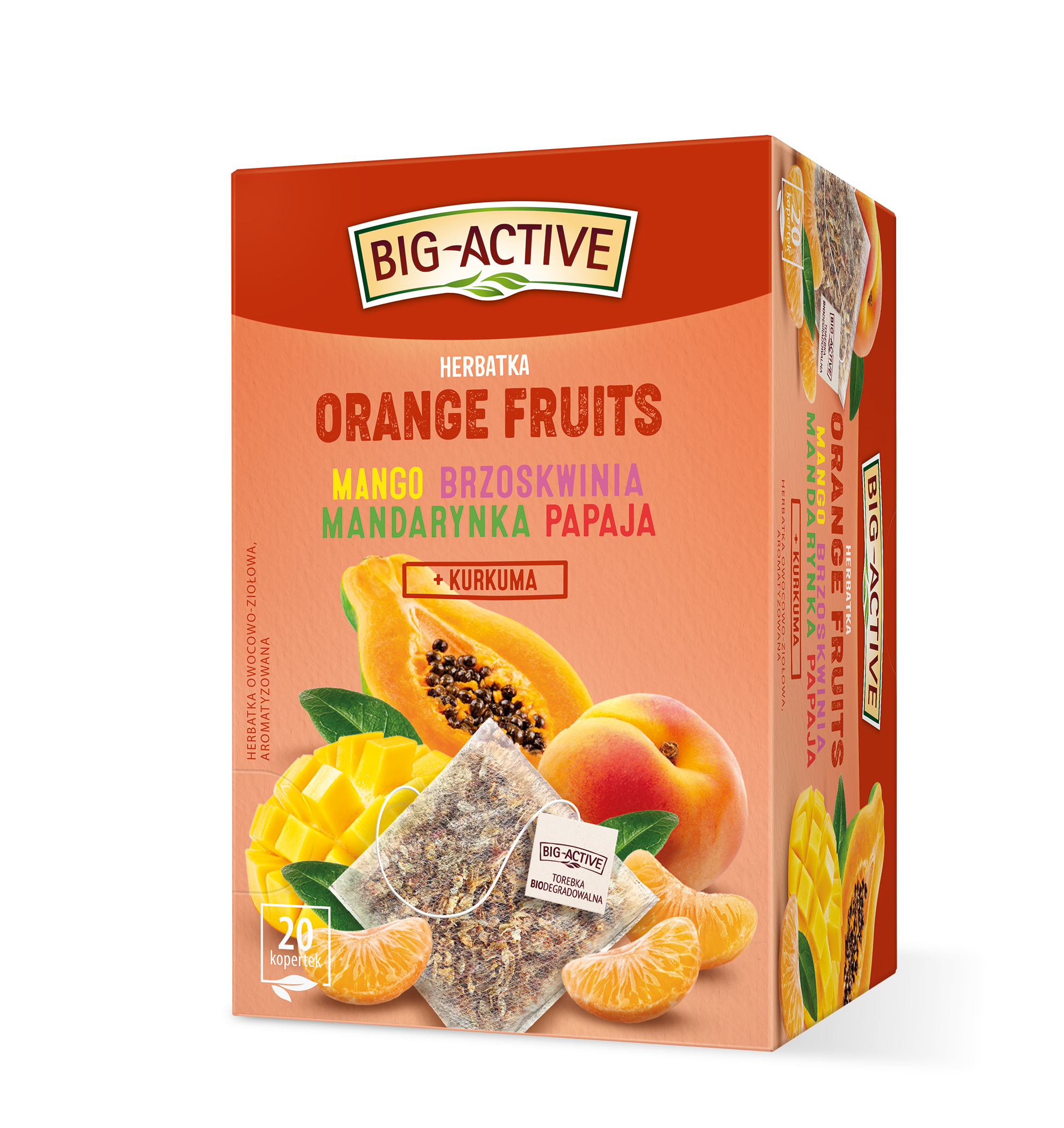 Big-Active Herbatka Owocowa Orange Fruits Mango, Brzoskwinia, Mandarynka, Papaja + Kurkuma 20Torebek X 2G/40G