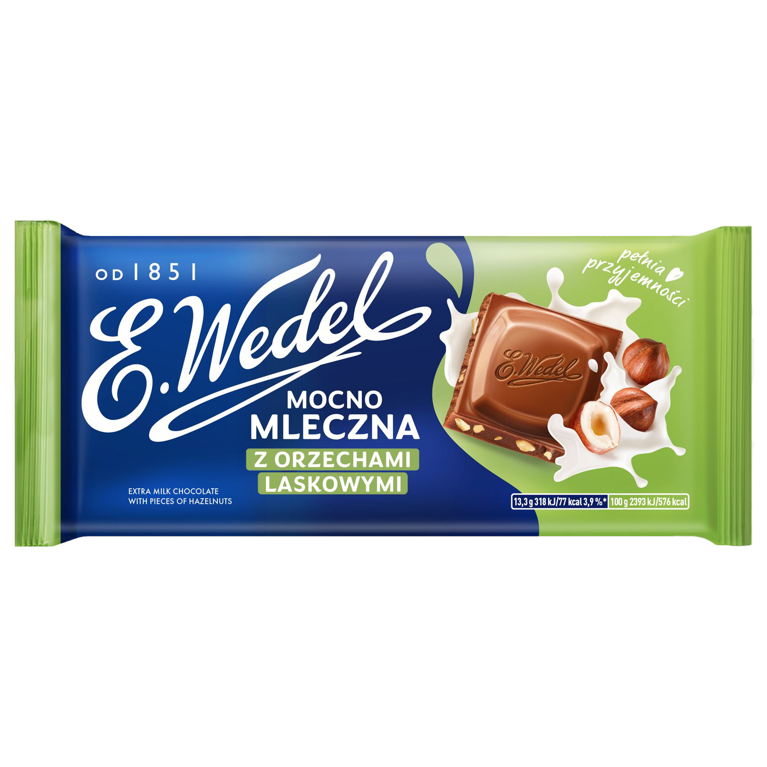 E.Wedel Czekolada Mocno Mleczna Z Kawałkami Orzechów Laskowych 80G