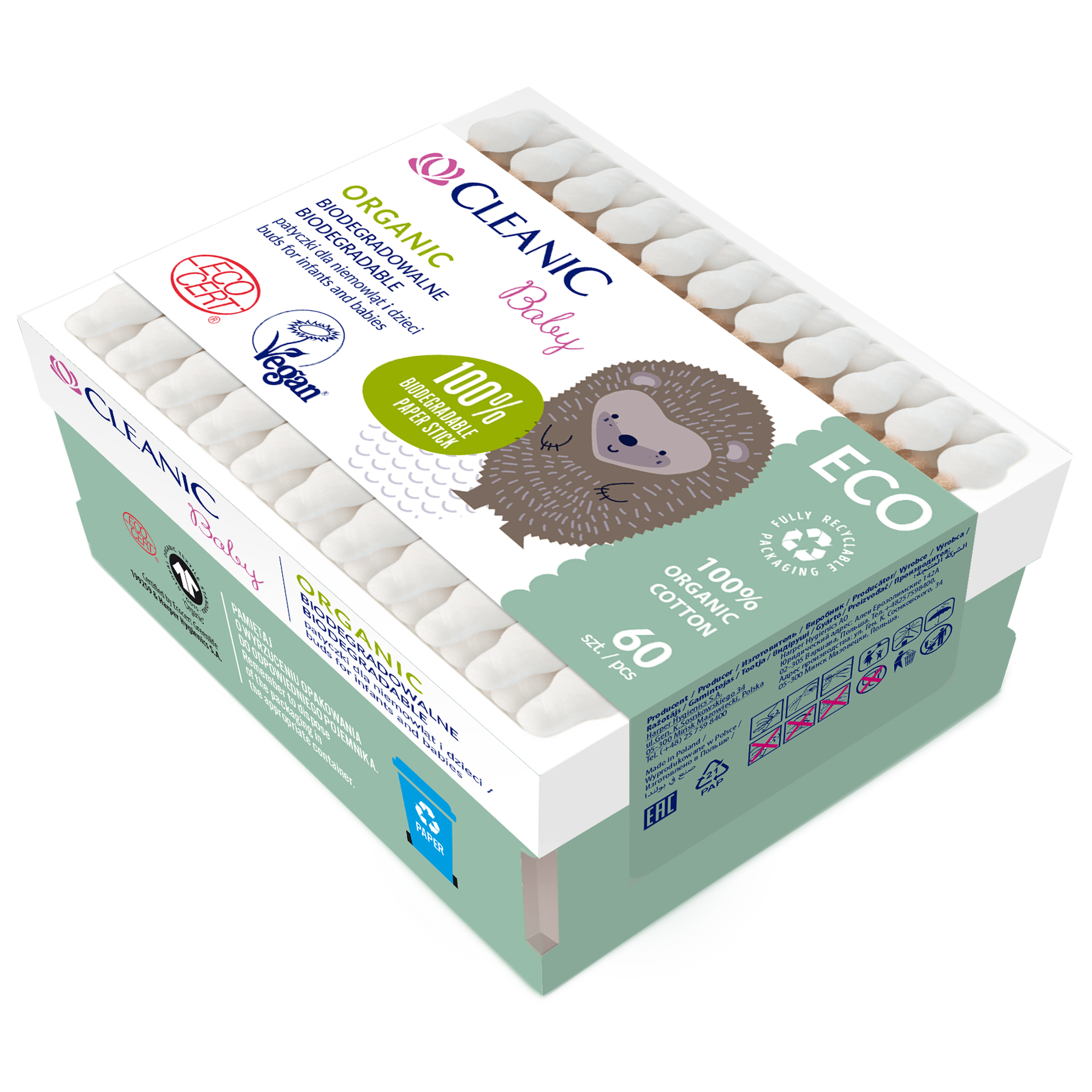 Cleanic Baby Eco Organic Patyczki Dla Niemowląt I Dzieci 60 Szt.