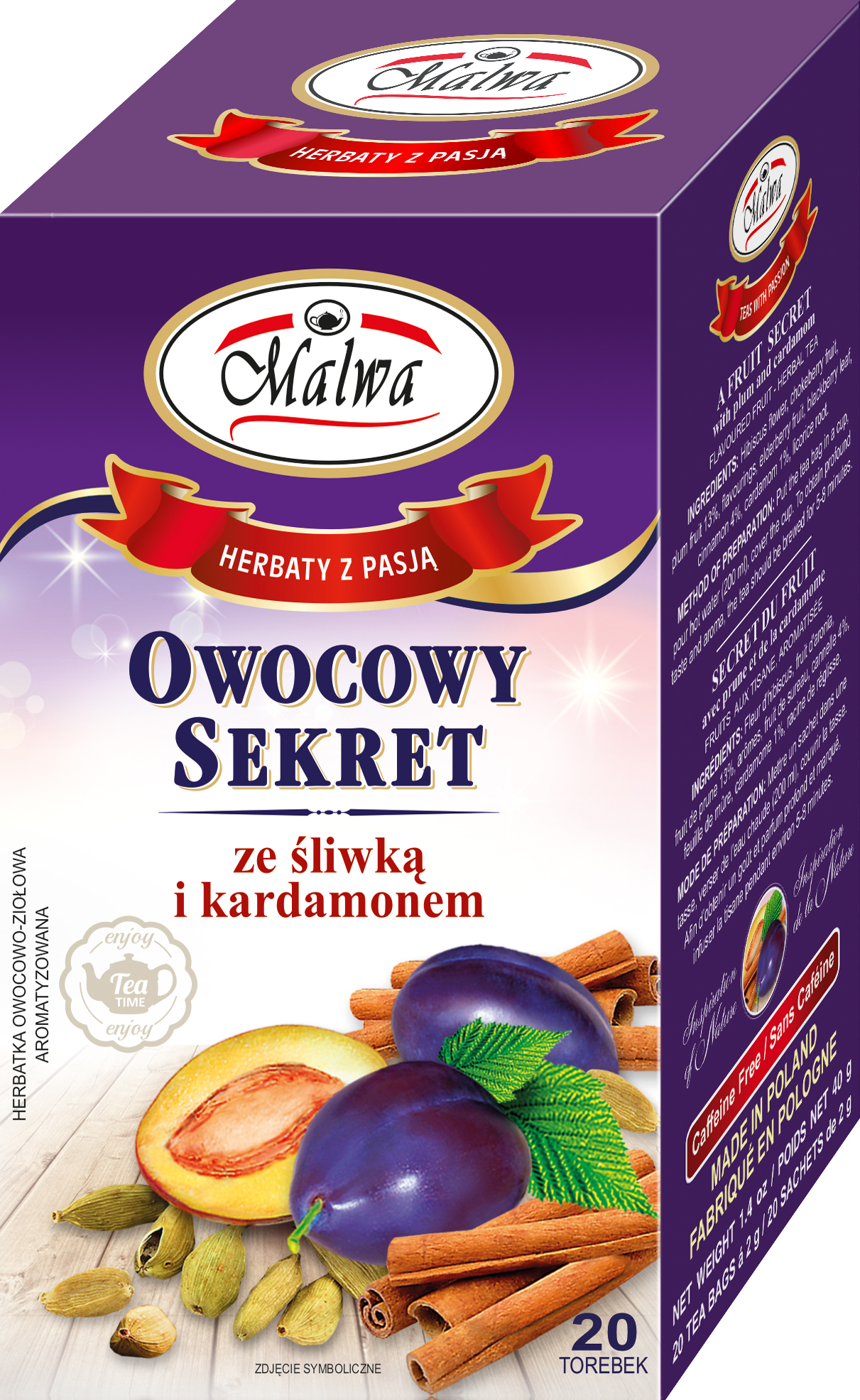 Malwa Owocowy Sekret Ze Śliwką I Kardamonem Herbatka Owocowo-Ziołowa Aromatyzowana 40G (20X2G)