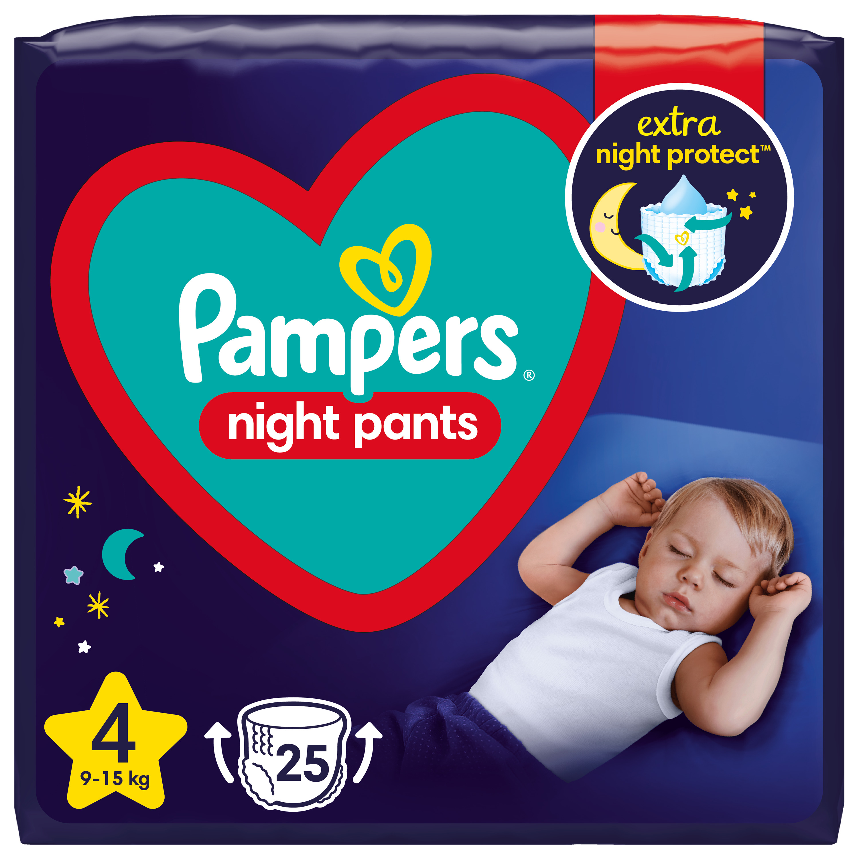 Pampers Night Pants Pieluchomajtki, Rozmiar 4, 25 Sztuk, 9Kg-15Kg