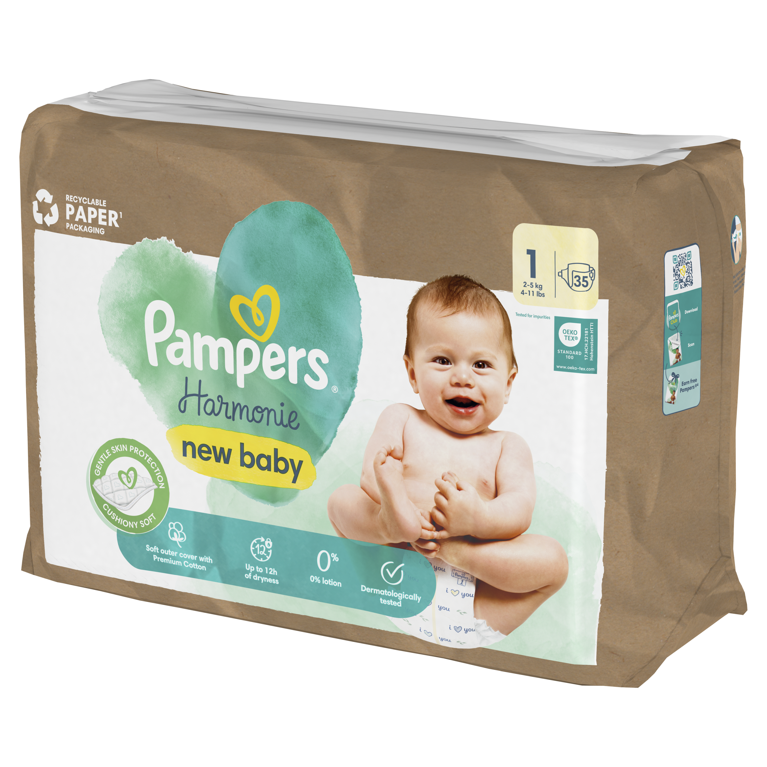 Pampers Harmonie Baby Pieluszki, Rozmiar 1, 35 Sztuk, 2Kg-5Kg