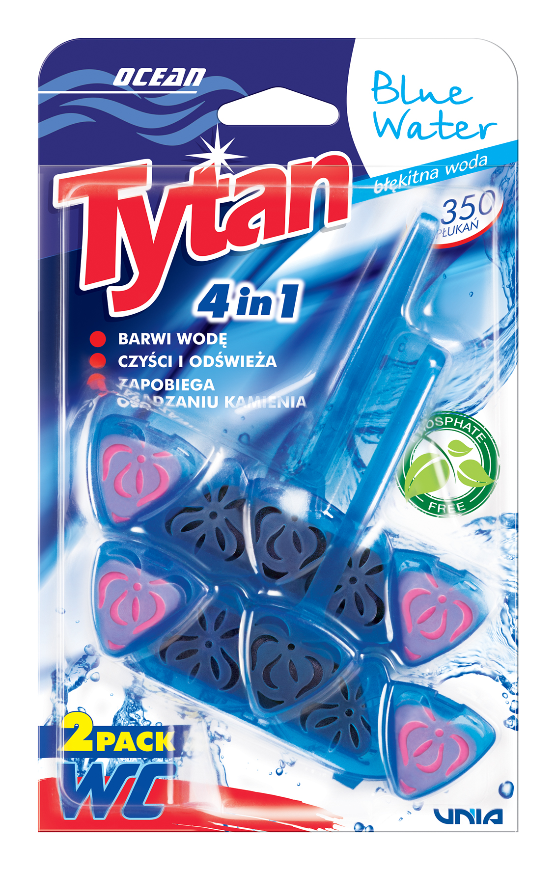 Czterofunkcyjna Zawieszka Barwiąca Wodę Tytan Blue Water 2X40G