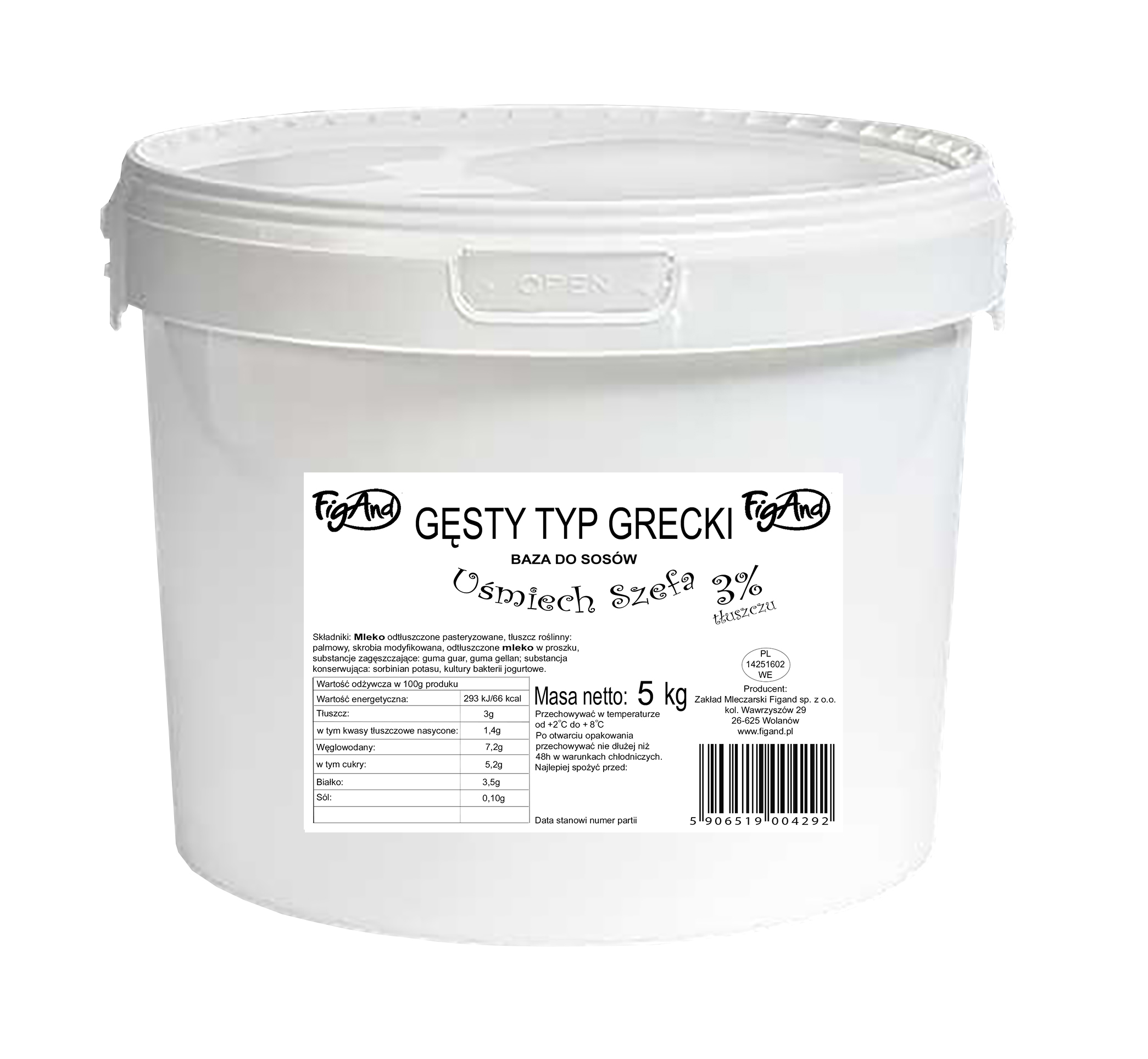 Gęsty Typ Grecki 3% 5 Kg Wiadro Figand