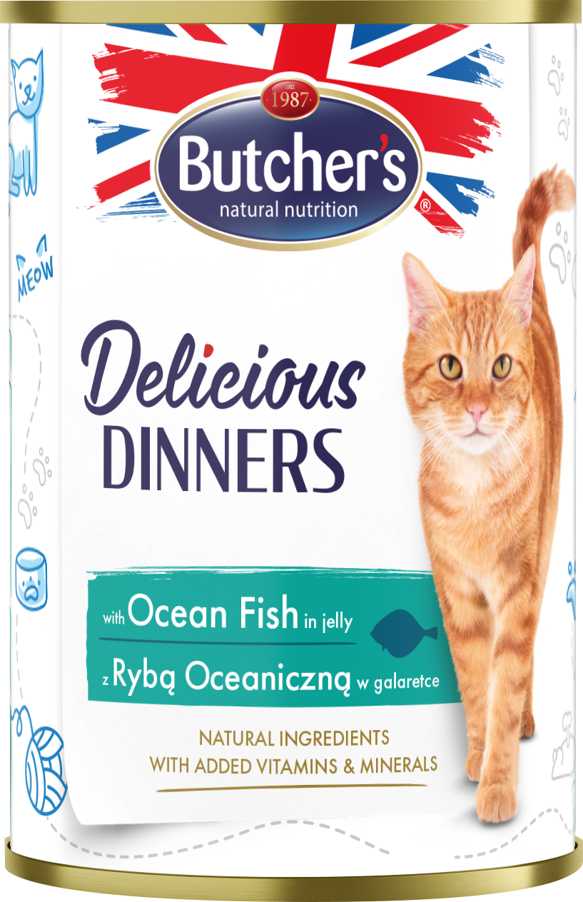 Butcher'S Delicious Dinners, Karma Dla Kota, Z Rybą Morską, Kawałki W Galaretce, 400G