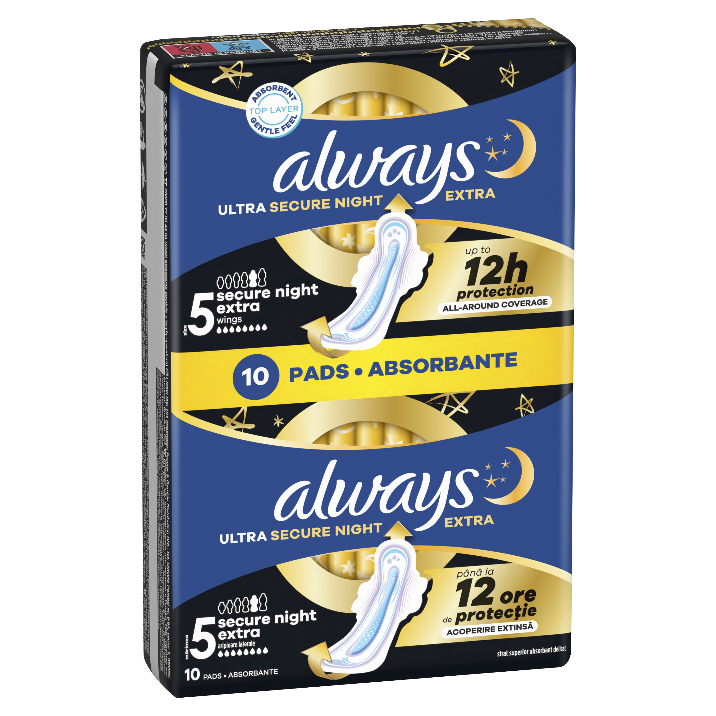 Always Podpaski Ultra Secure Night Extra, Podpaski Ze Skrzydełkami, 10 Sztuk
