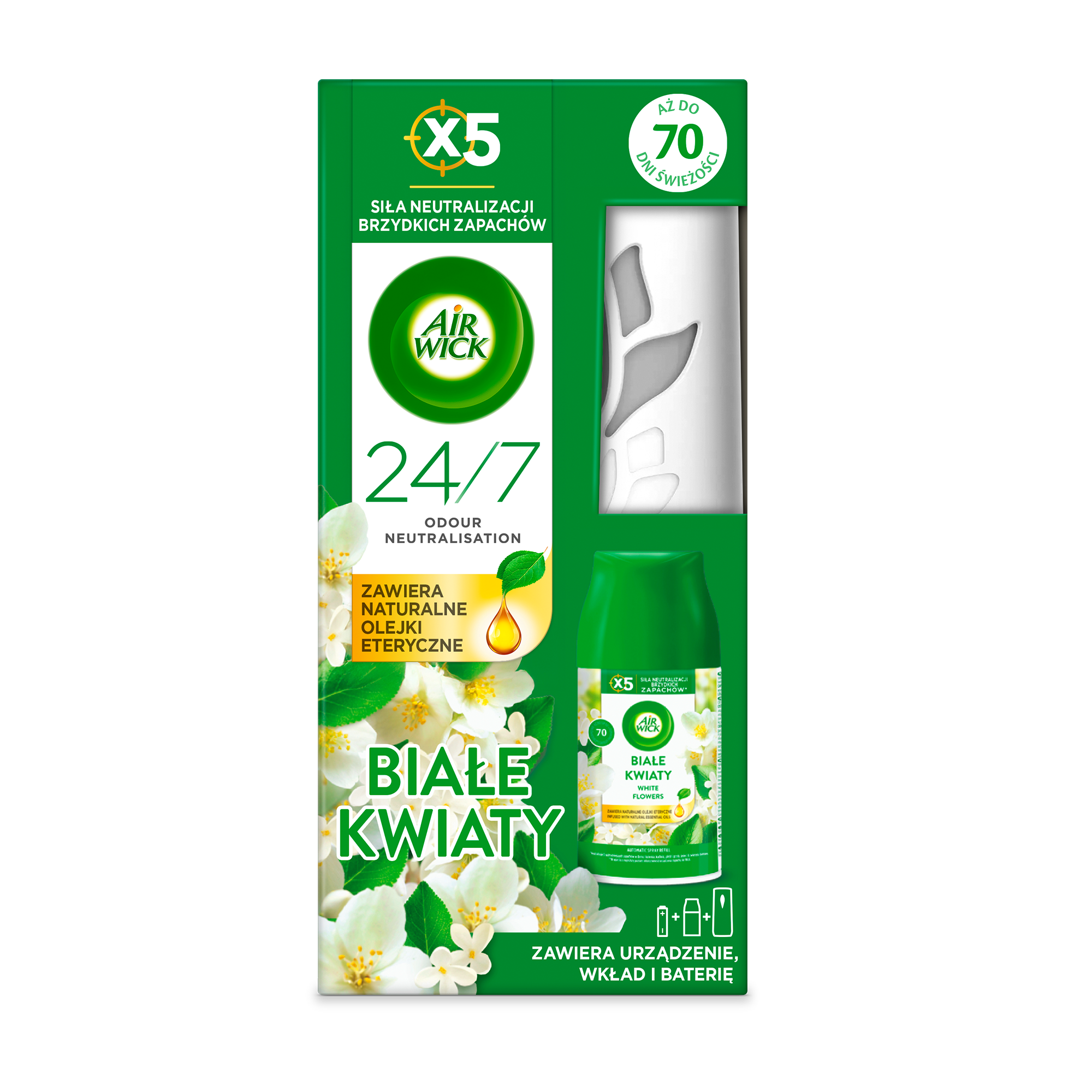 Air Wick Odświeżacz Powietrza Freshmatic Białe Kwiaty Komplet 250 Ml